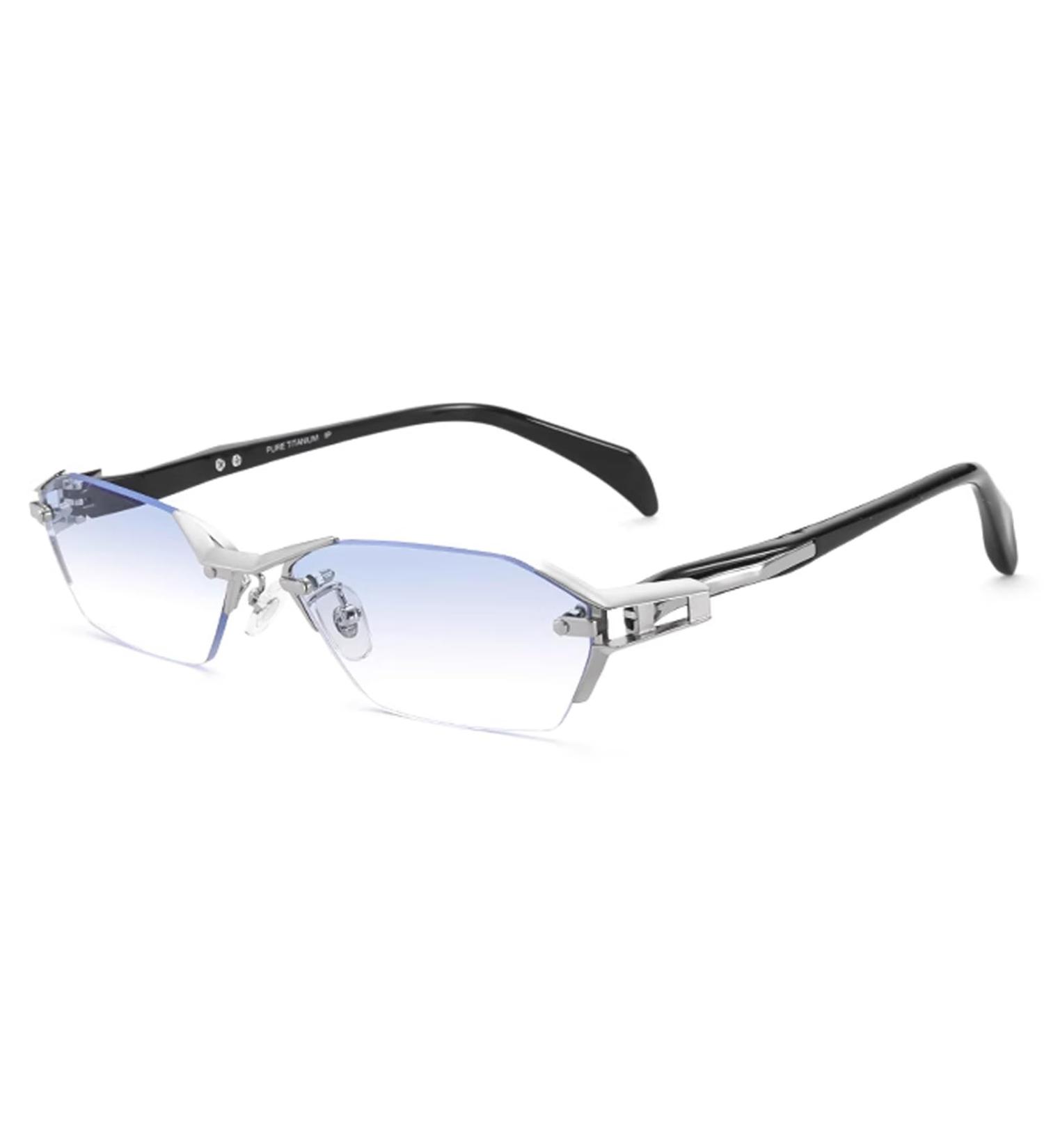 Rimless Blue Light Blocking Reading Glasses for Men | Diamond Cut Titanium Frame | Size 3.0x - Buy Online on GoSupps.com