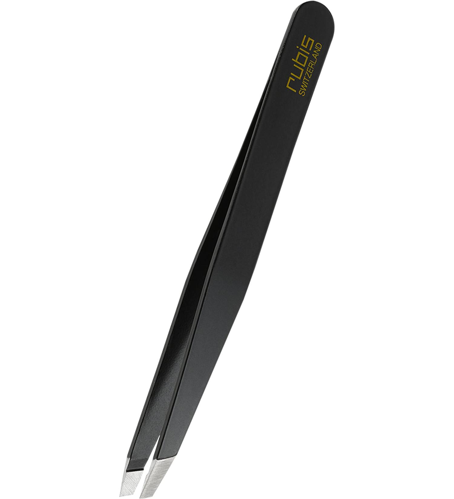 Rubis Black Tweezers - Professional Fine Pointed Eyebrow Plucking & Hair Removal - Sloping Tips - International Shipping - Buy Online on GoSupps.com