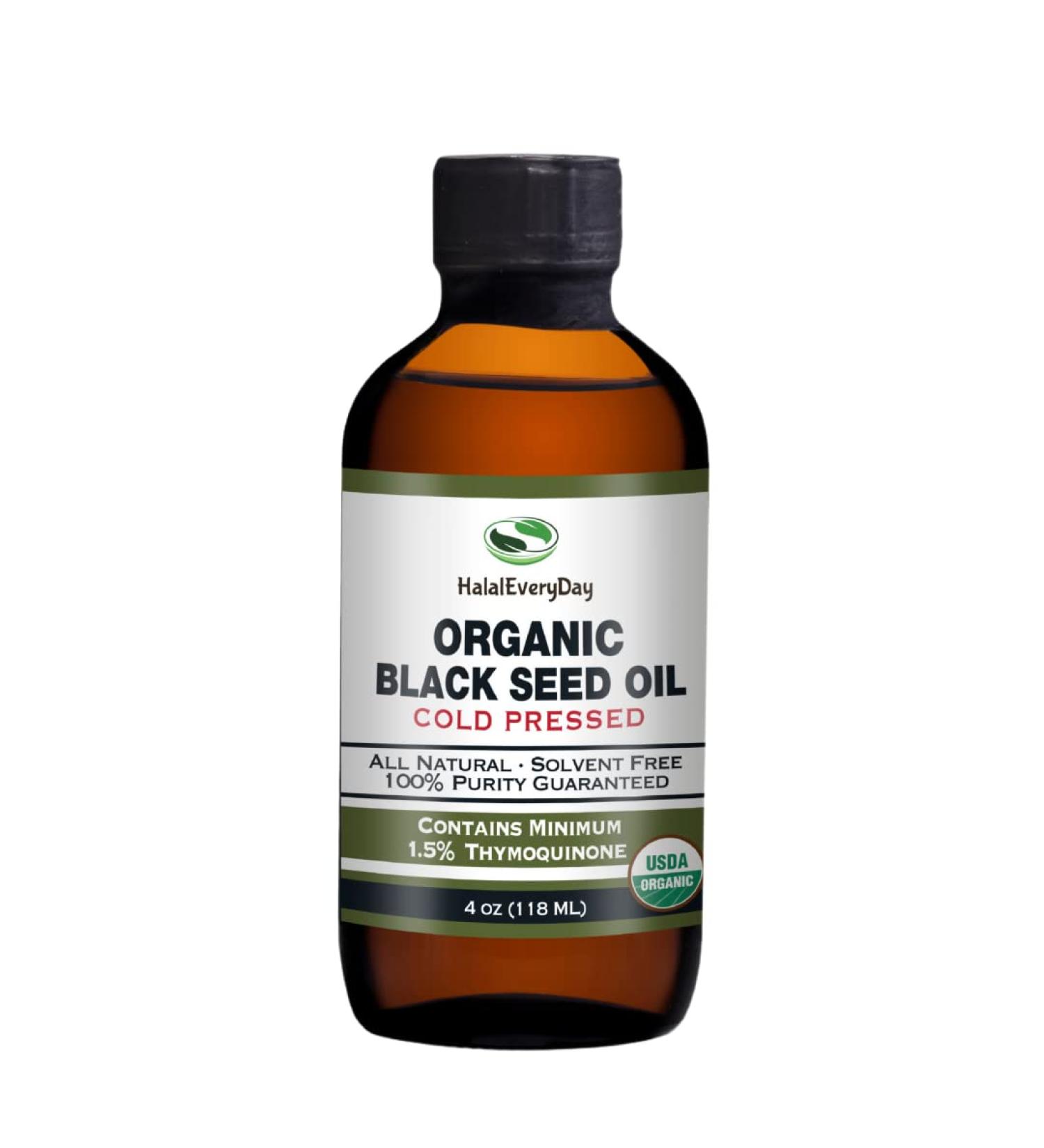 HalalEveryDay- 4 OZ Black Seed Oil - 100% Pure Cold Pressed- USDA Organic- Nigella Sativa Non-GMO - Thymoquinone - Cumin Seeds Oil - Buy Online on GoSupps.com