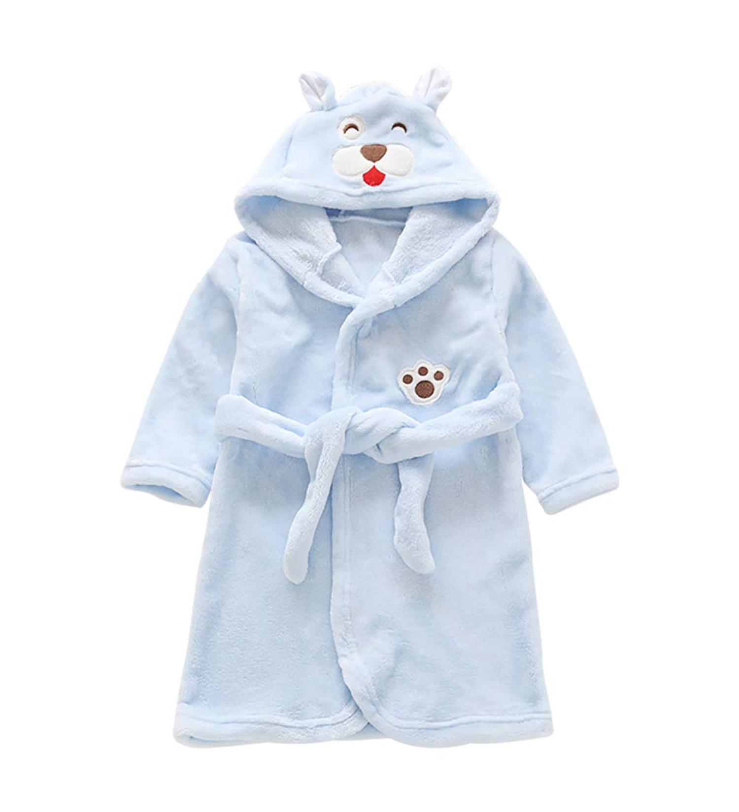 Miyanuby Soft Flannel Baby Bathrobe | Long-Sleeved Animal Hoodie | Blue Bear Nightwear for Boys & Girls (1-2 Years) | Perfect Kids Gift - Buy Online on GoSupps.com