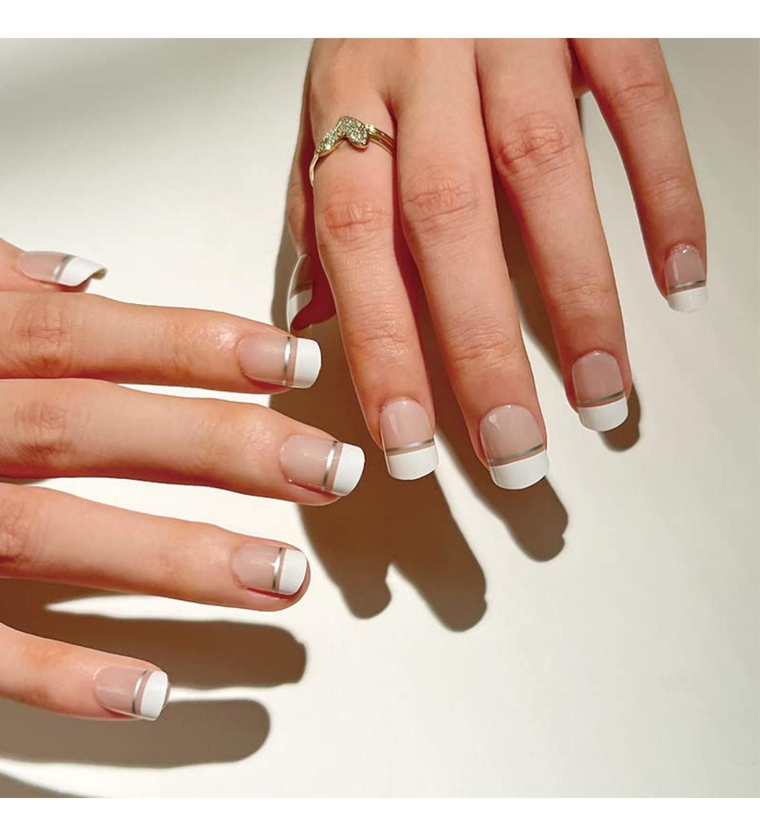 Justotry 24 Pcs Short White French Press on Nails - Nude Squoval Fake Nails with Nail Glue for Women - Buy Online on GoSupps.com