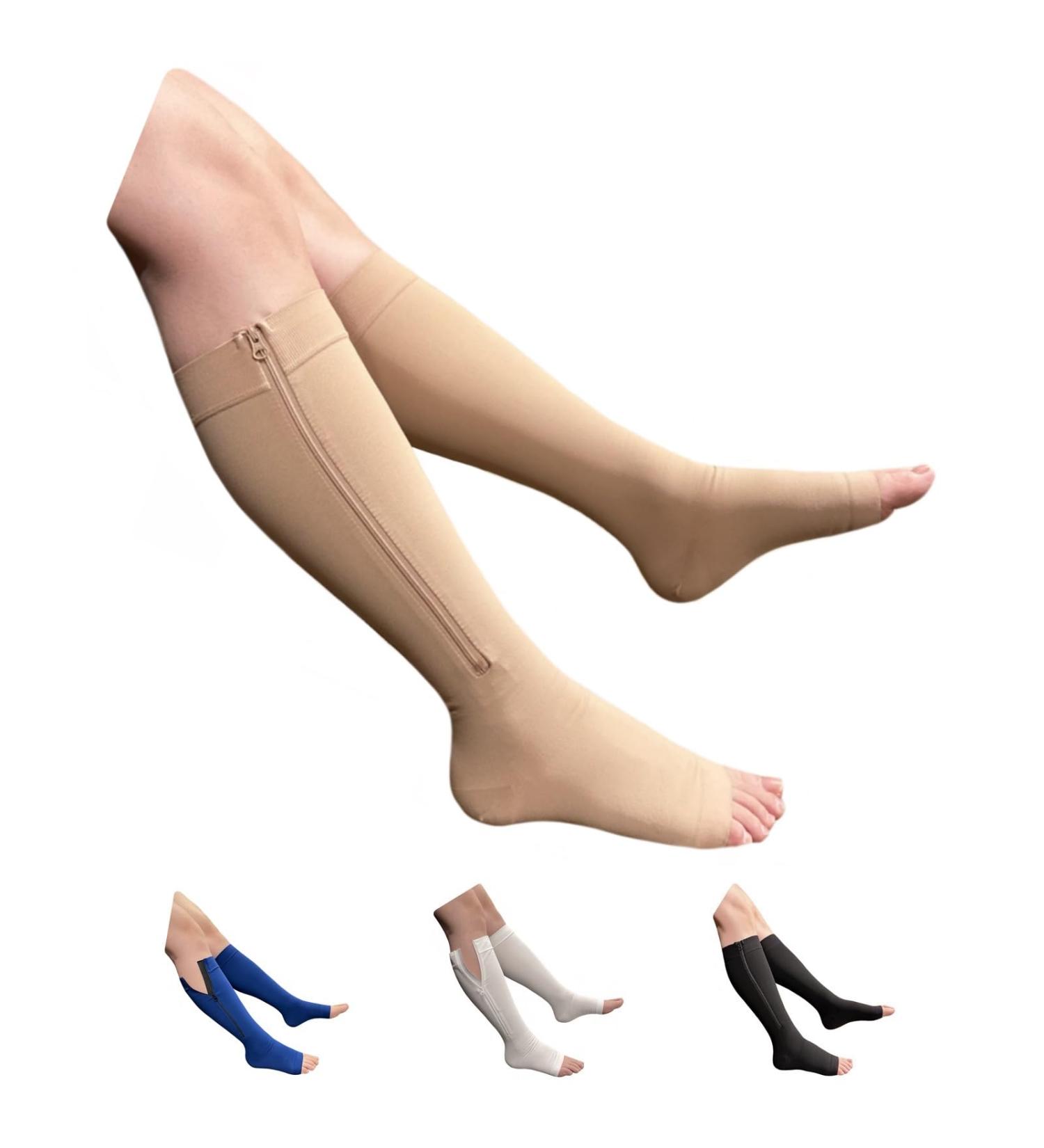Buy Seniors Care 20-30 mmHg Zipper Compression Leg Calf Open Toe Socks - Nude Small-Medium for Optimal Comfort - Buy Online on GoSupps.com