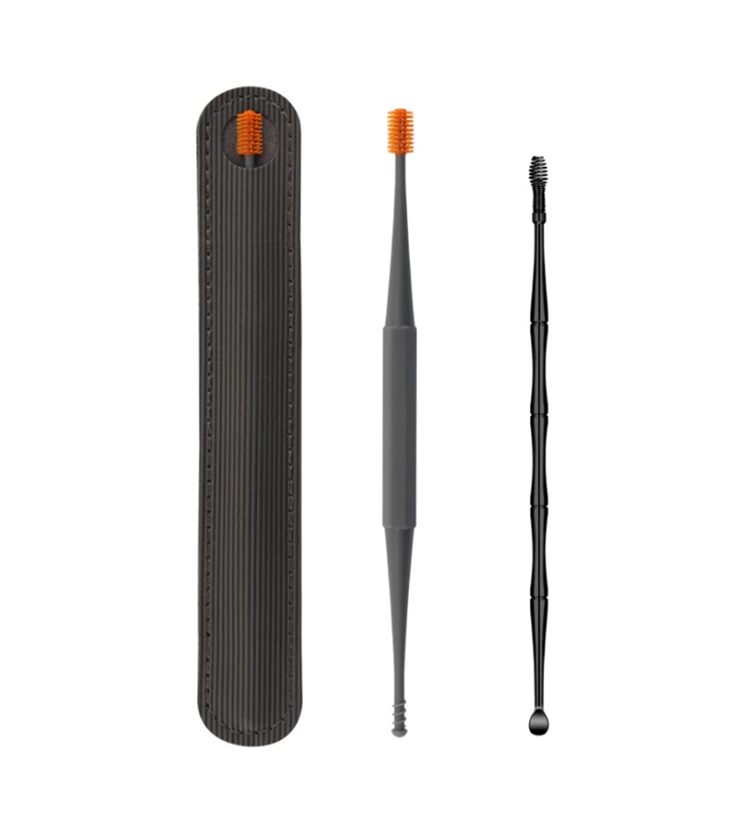 ZIEM 2PCS Silicone Ear Pick Double Head Ear er 360 Spiral Swab Ear Wax Removal Tool Ear ing Sticks Earpick Remover with Leather Bag Grey - Buy Online on GoSupps.com