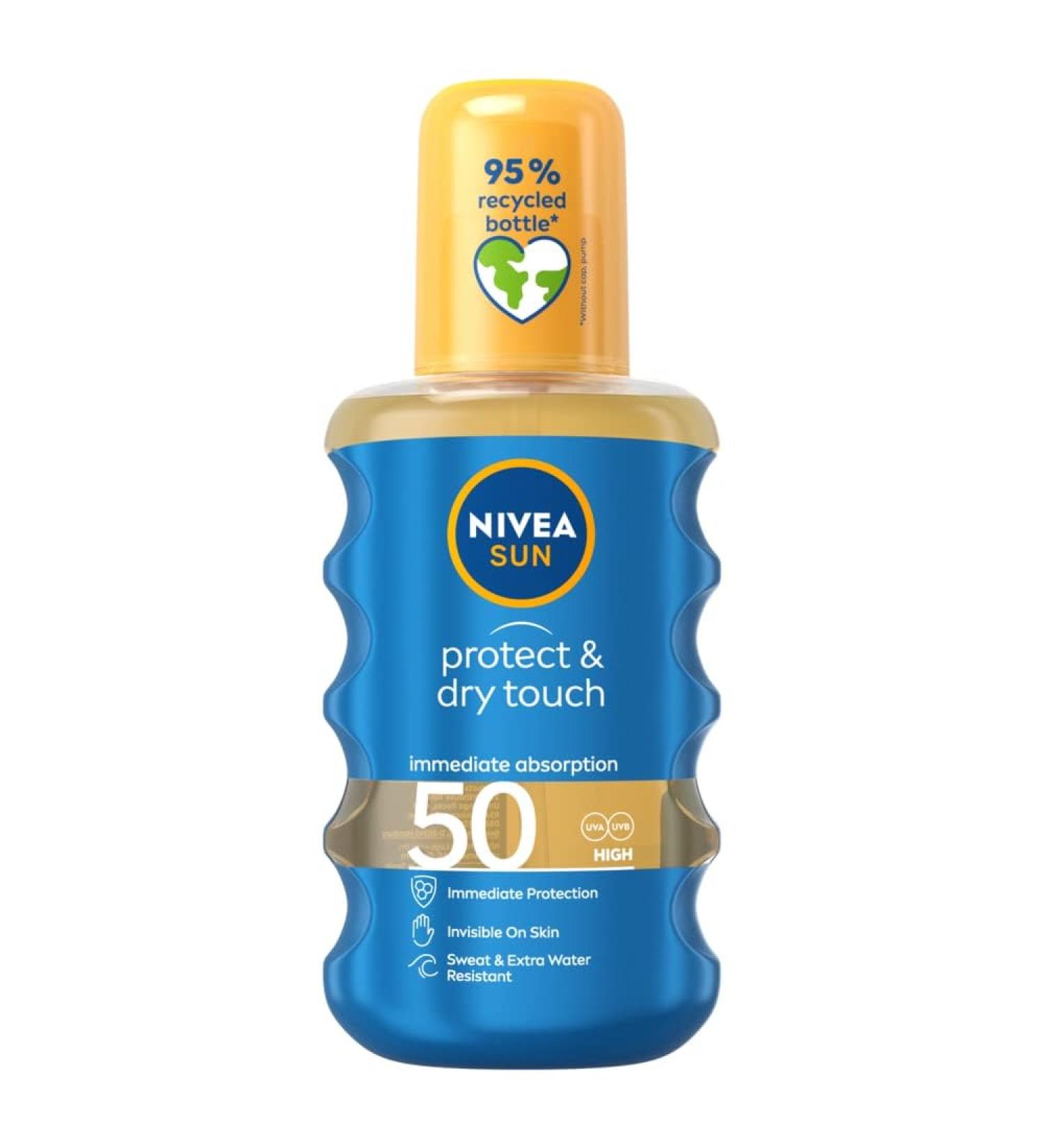 NIVEA SUN Protect & Dry Touch Invisible Sun Spray SPF 50 (200 ml) Water-Resistant Sun Cream Immediate Protection against UVA & UVB Rays Transparent/No White Marks - Buy Online on GoSupps.com