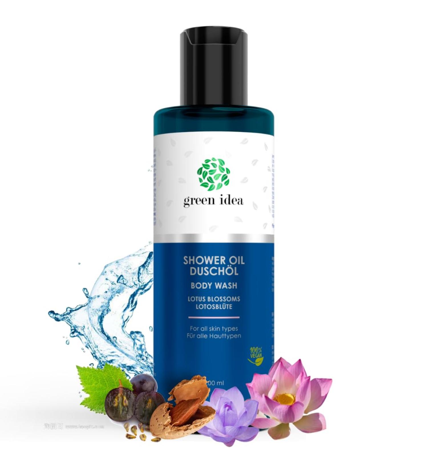 Green Idea Shower Oil - Lotus Flower & Grape Seed Oil for Dry Skin | Vegan Natural Ingredients - Frei 200ml - Buy Online on GoSupps.com