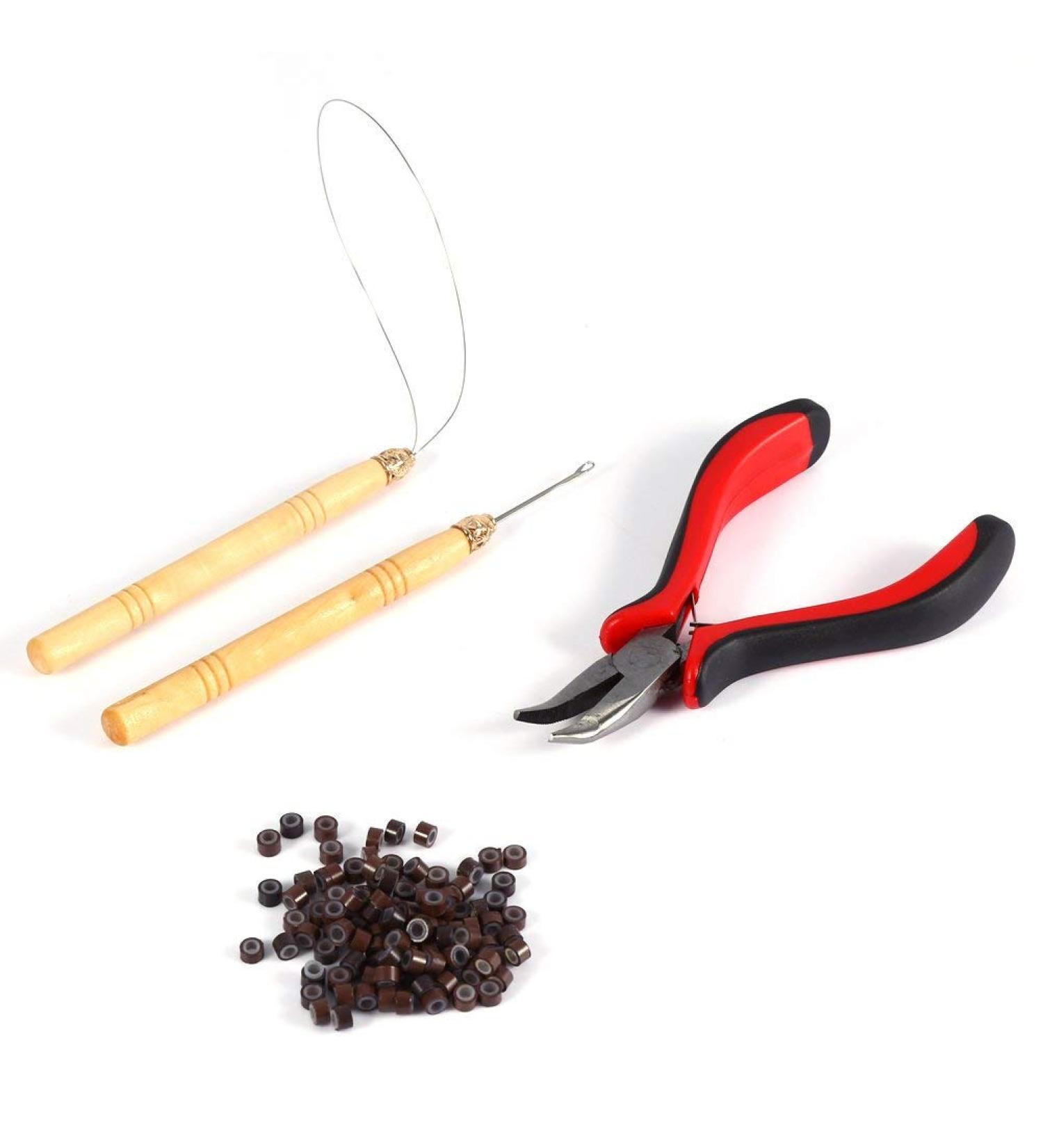 Filfeel Hair Extensions Tool Set - 100 Microring Pearls Hook Needle Tension Loop & Pliers for Seamless Extensions - Buy Online on GoSupps.com
