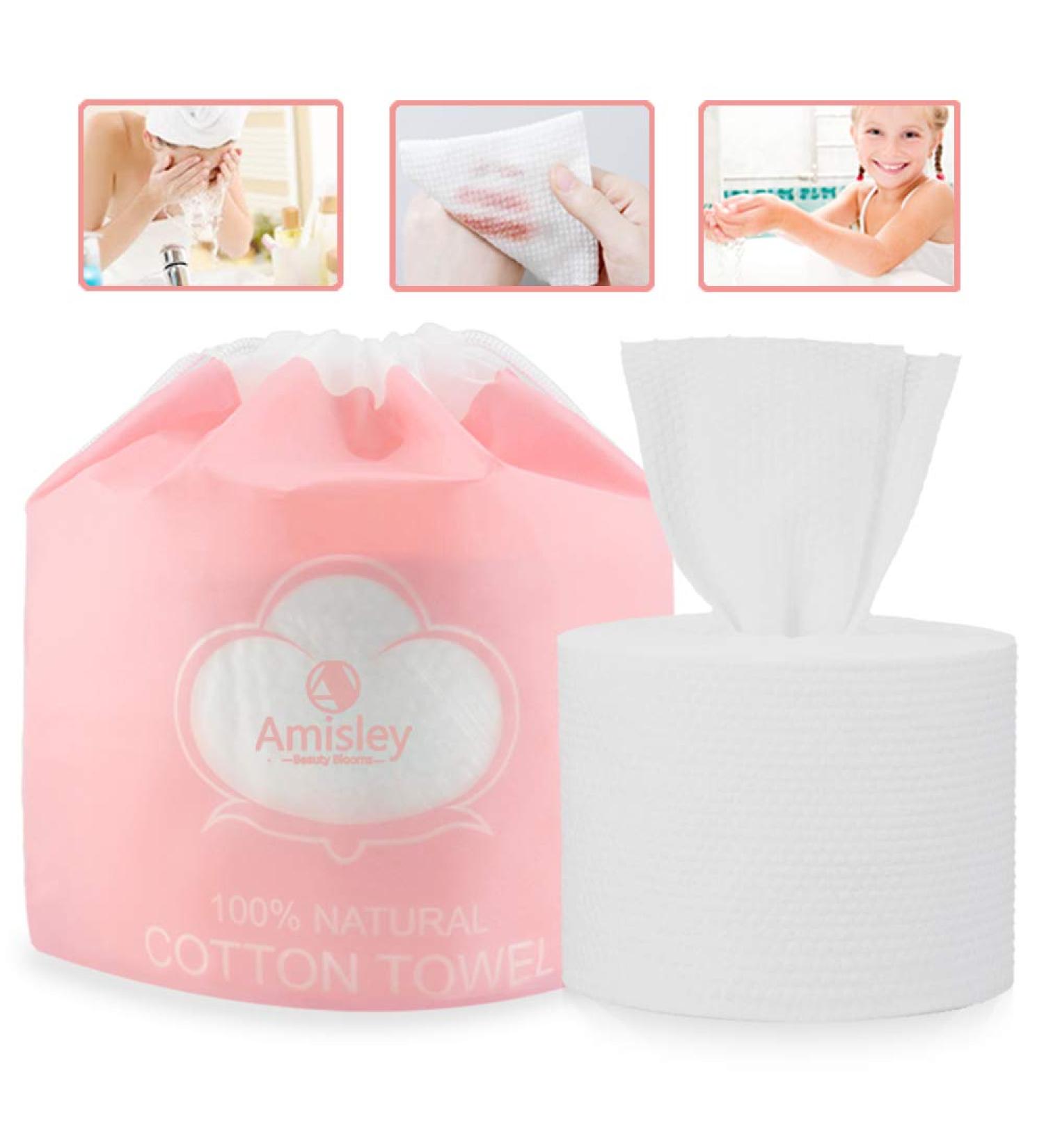 Amisley Disposable Face Towel | Ultra Soft Washcloths | 70Pcs Unscented Baby Dry Wipes | Multi-Use Makeup Remover & Cleansing Towelettes | Dust-Proof Bag | 60 Count - 1 Pack - Buy Online on GoSupps.com