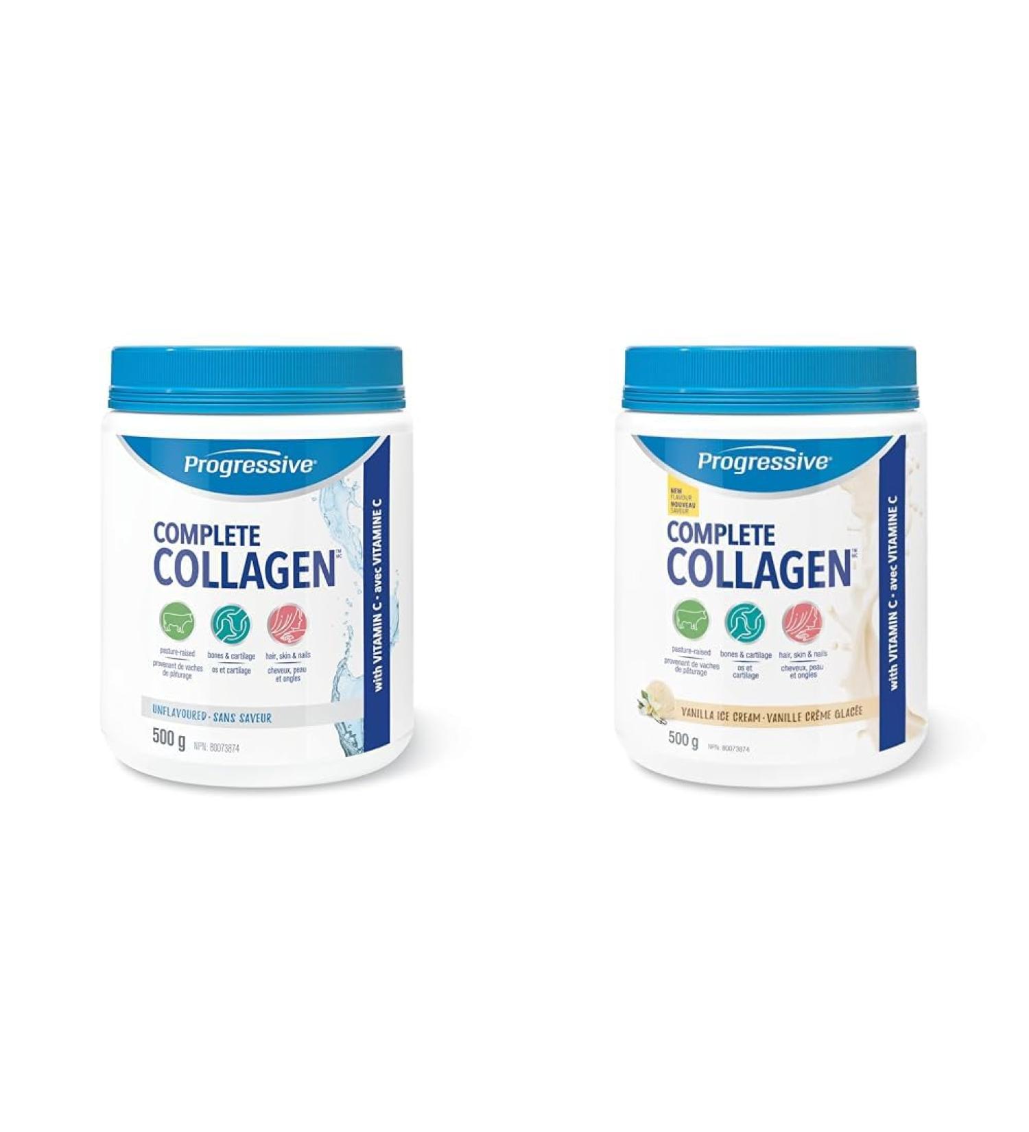 Complete Collagen Protein Powder Supplement - Unflavoured 500 g | Non-GMO antiobiotic-free hormone-free & Complete Collagen Vanilla Ice Cream - Buy Online on GoSupps.com