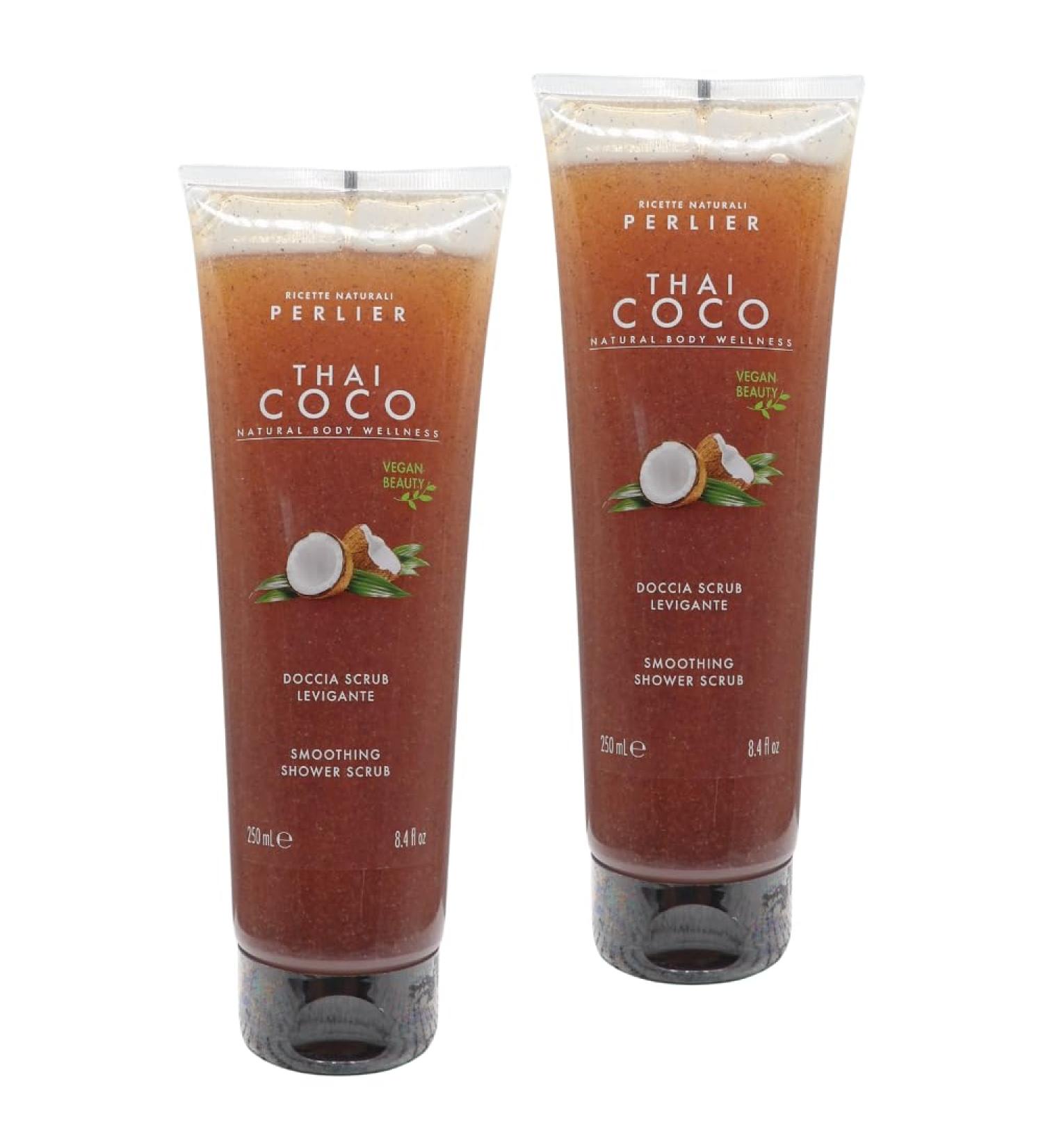  Perlier Perlier Thai Coconut Smoothing Shower Scrub with Natural Coconut Granules - Exfoliating Body Wash for Soft and Luminous Skin - 250 ml Bottle (2 Units) - Buy Online on GoSupps.com