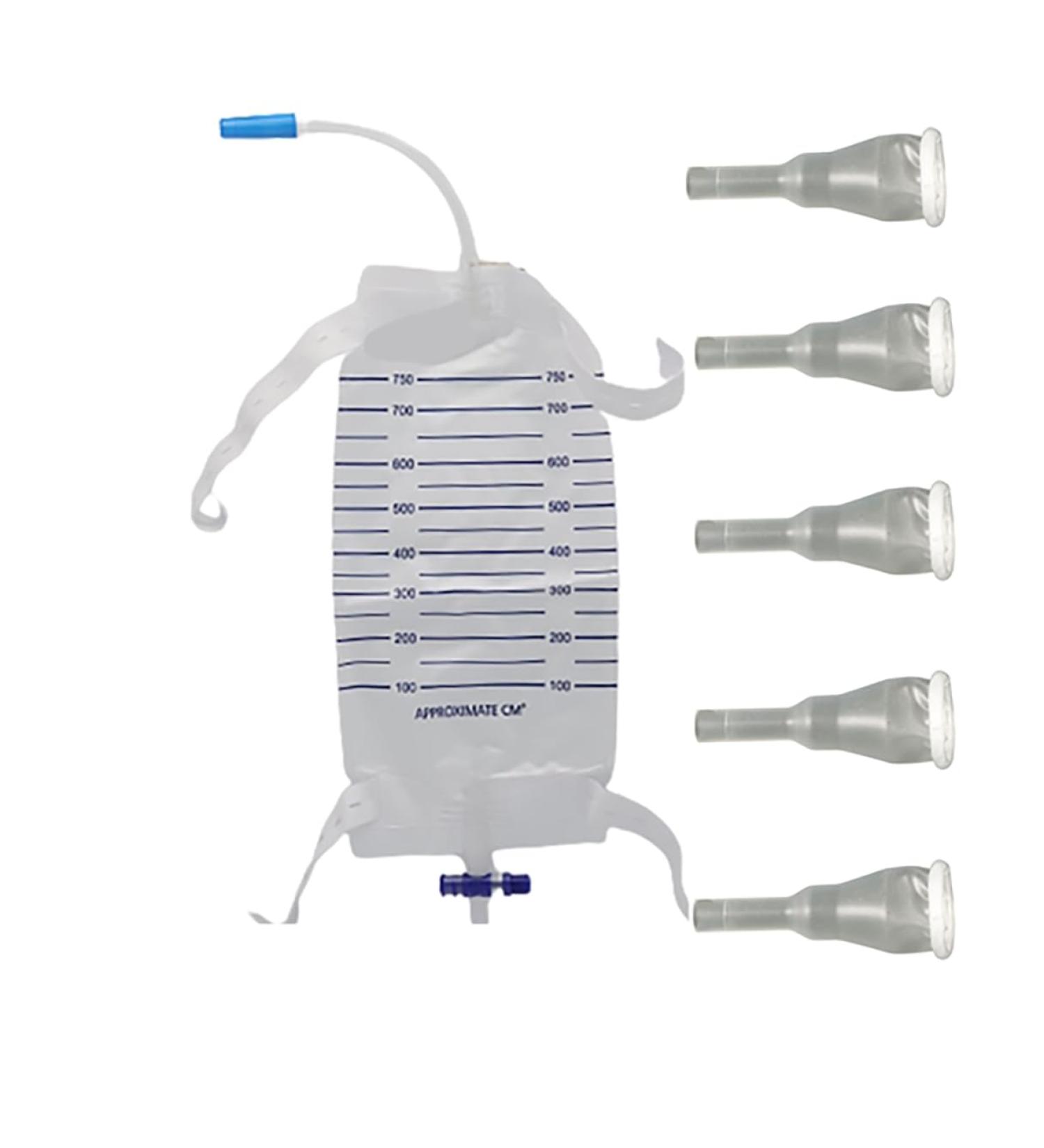 5-Day Complete Urinary Kit: 5 Condom Catheters + 1 Leg Bag 750ml + Straps - Small 20mm - Pack of 1 - Buy Online on GoSupps.com