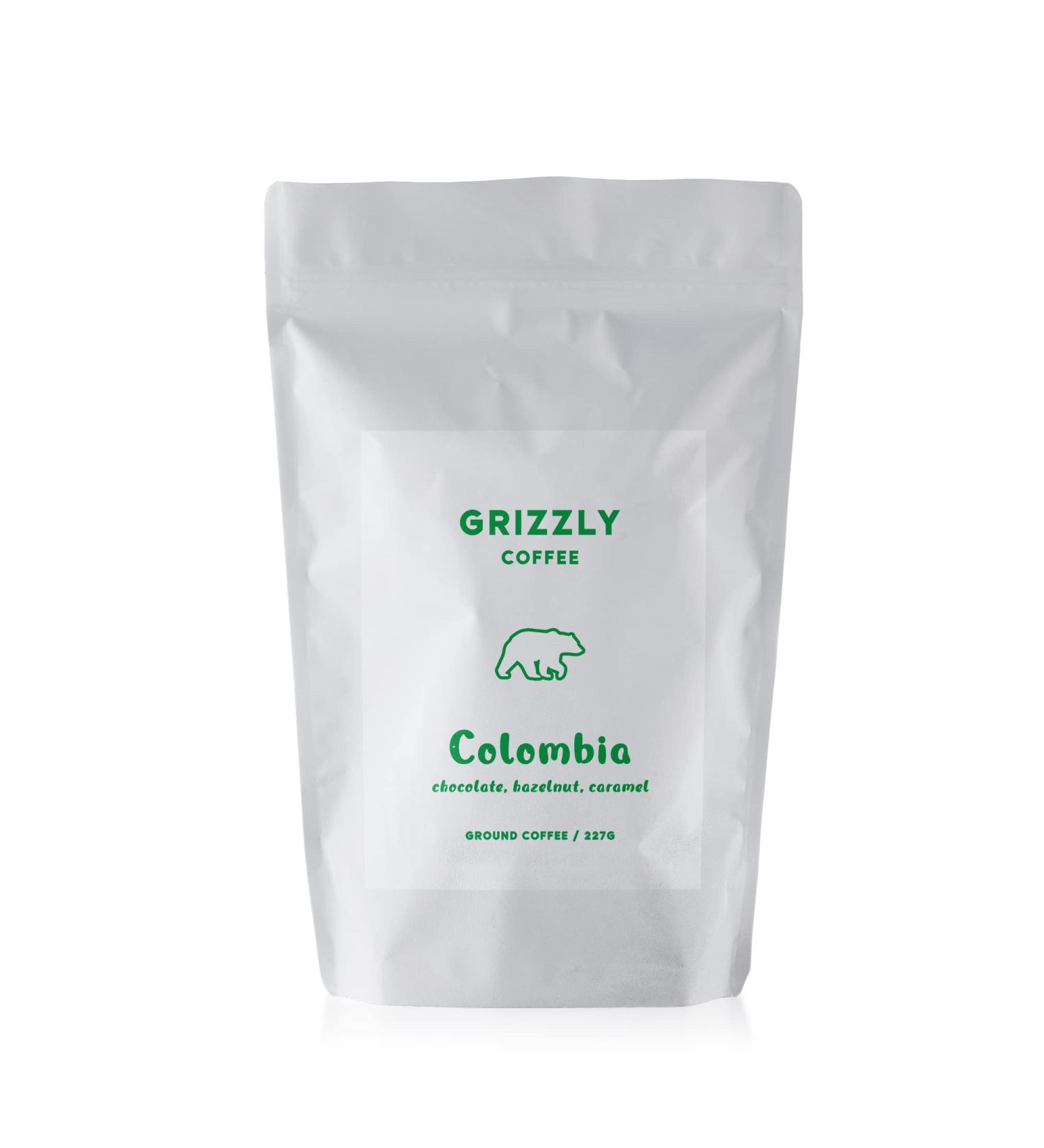 Grizzly Coffee - Colombia | Colombian Coffee Beans | Notes of Chocolate Hazelnut Caramel | 227g | Rainforest Alliance Certified | Ethically Sourced | (Ground) - Buy Online on GoSupps.com