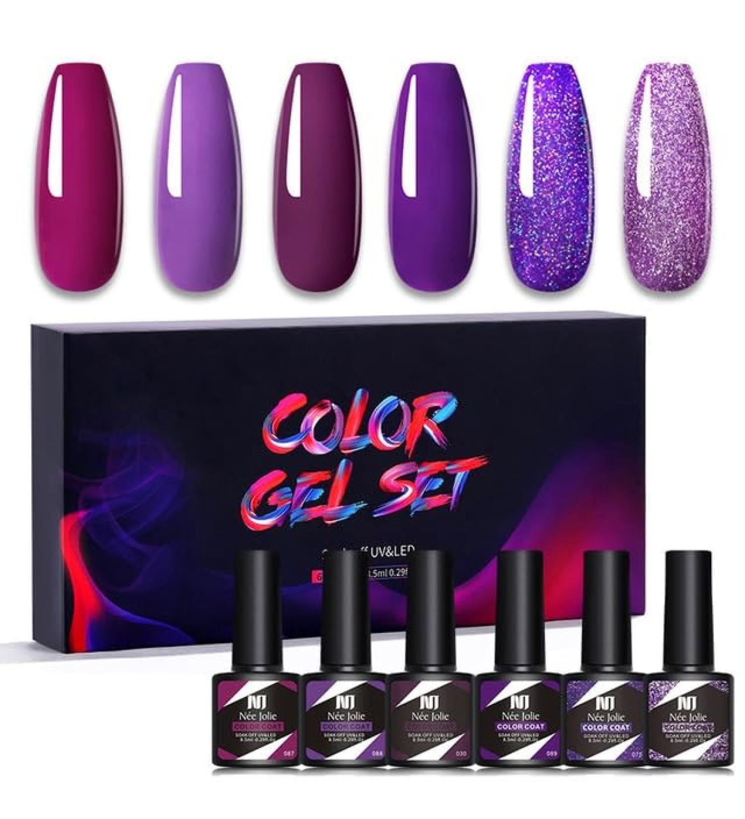 6Pcs Gel Nail Polish Set Gel Polish Glitter Kit for Manicure Nail Design Art Semi Permanent Varnish Hybrid Base Top Coat - (Color: MJ-6914) - Buy Online on GoSupps.com