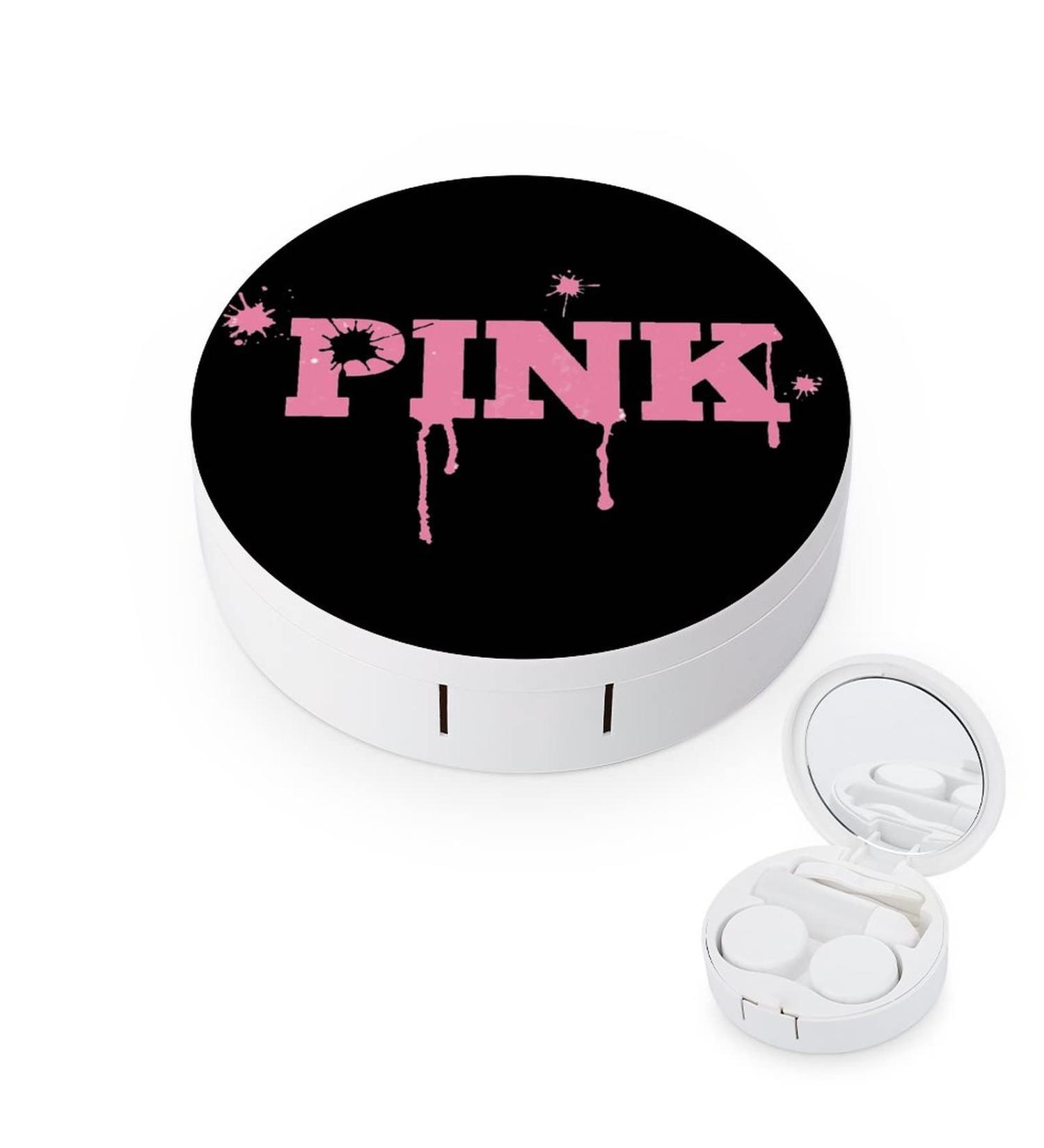 Pink Round Case For Contact Lens Kit Storage Box with Mirror Printed - Buy Online on GoSupps.com