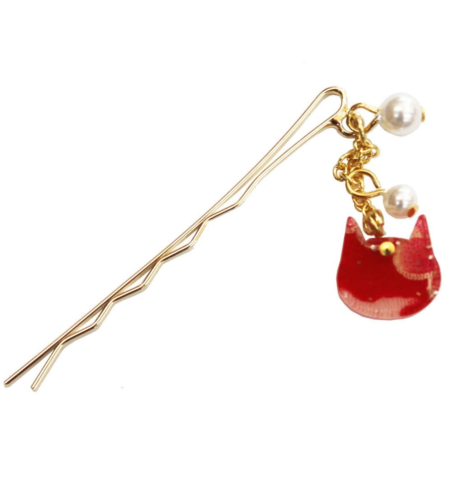 Japanese Chirimen Made Cat Design Hair Pin