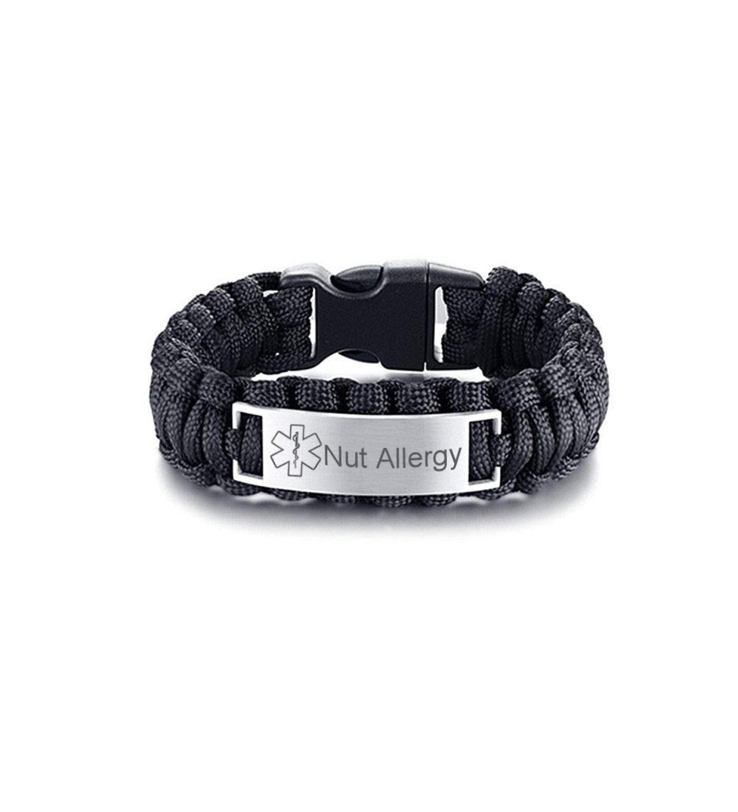 Custom Engraved Medical Alert ID Paracord Bracelets for Allergy Awareness - Emergency Life Saver Bangle for Men - 9 Inches Black - Buy Online on GoSupps.com