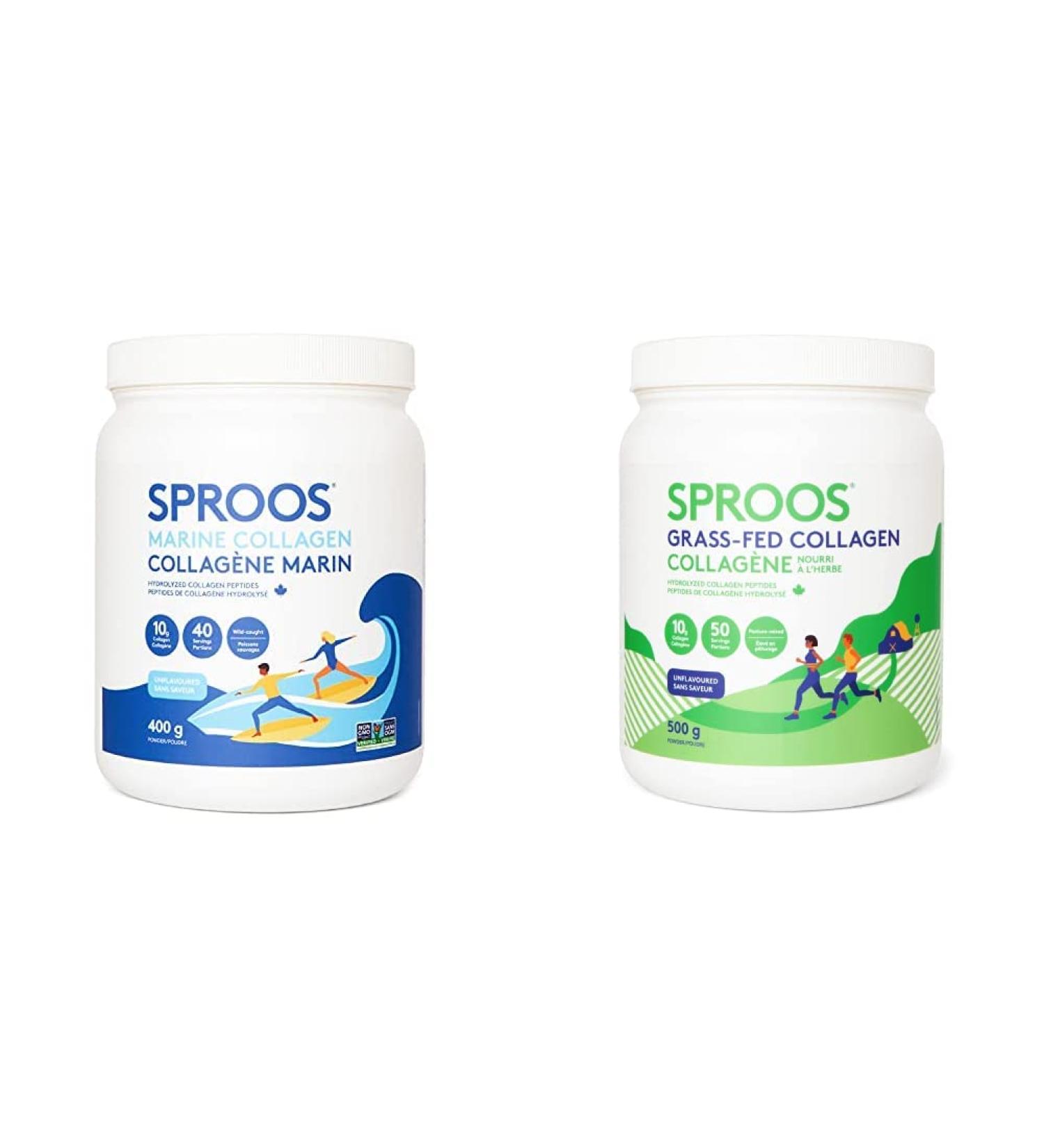 Sproos Premium Marine Collagen Peptide Powder (400 g Tub) & Premium Grass Fed Collagen Powder | Large 500g Tub | (500g) - Buy Online on GoSupps.com