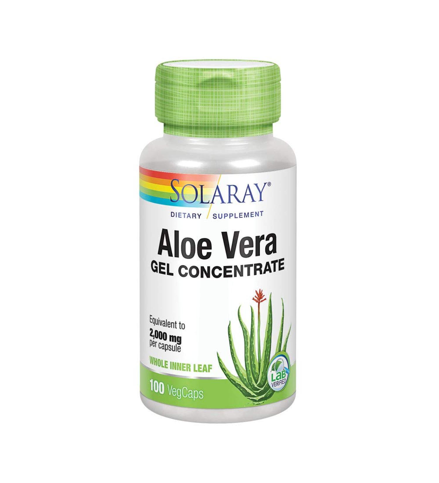 Solaray Aloe Vera Gel Concentrate â€“ 100 VegCaps for Digestive & Skin Support - Buy Online on GoSupps.com