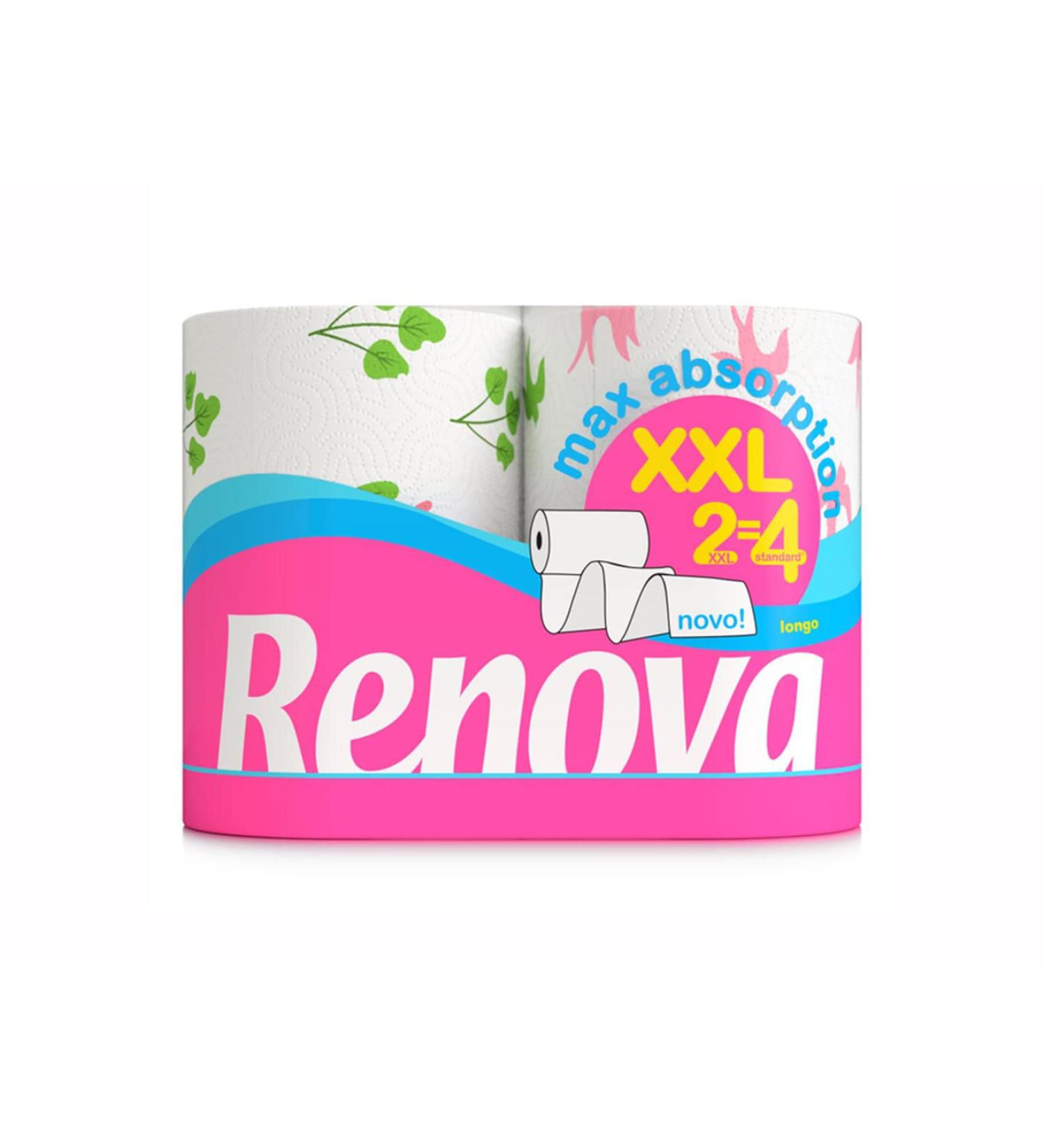 Renova Kitchen Paper - Max Absorption XXL 2-Layer Printed Rolls (2-Pack) - All-Purpose Towels for Home Use - Equivalent to 4 Standard Rolls - Buy Online on GoSupps.com