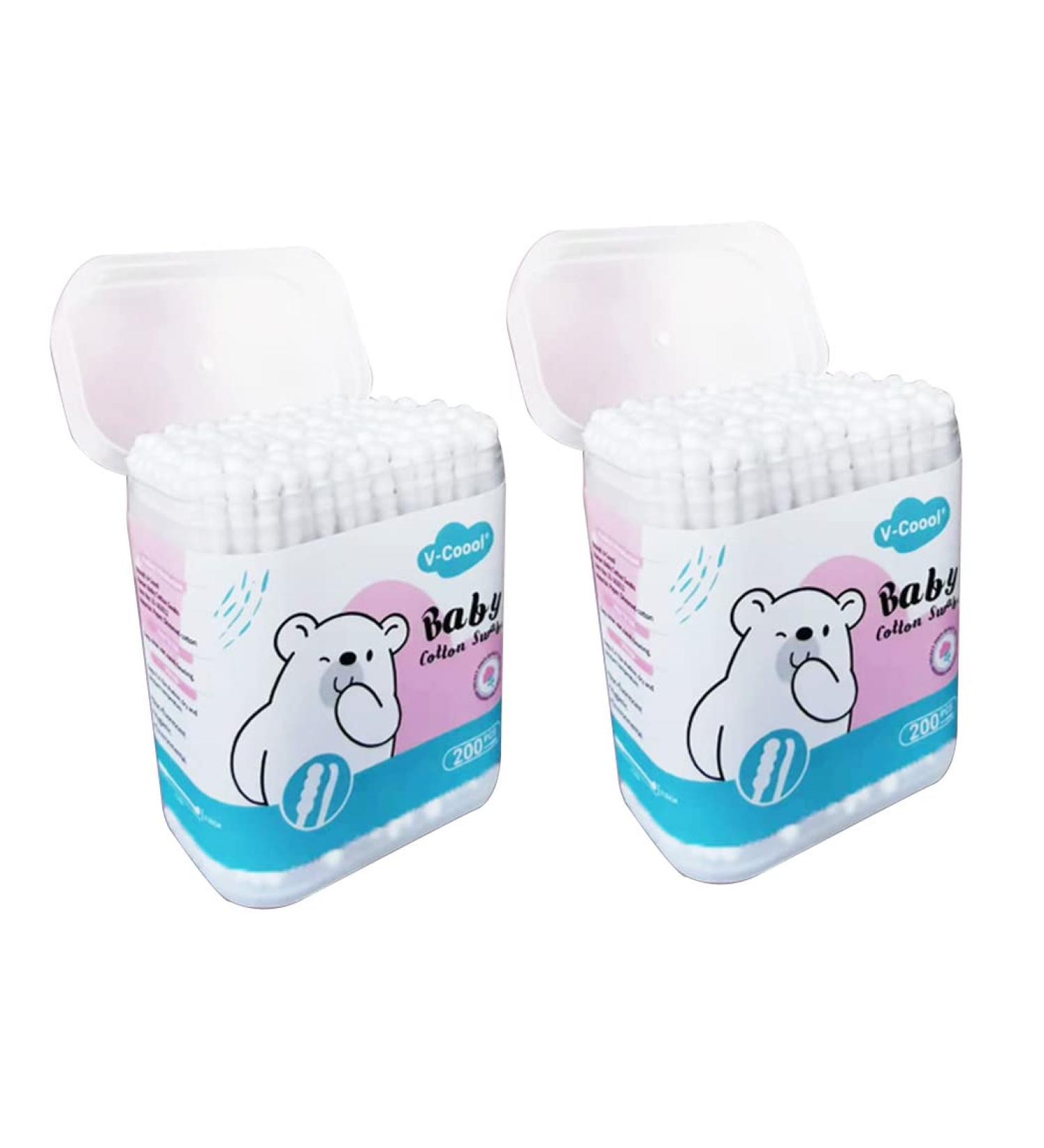 400 Organic Cotton Baby Safety Swabs - Large Tip 2 Packs for Newborns & Children | Gentle & Safe Ear Cleaning - Buy Online on GoSupps.com