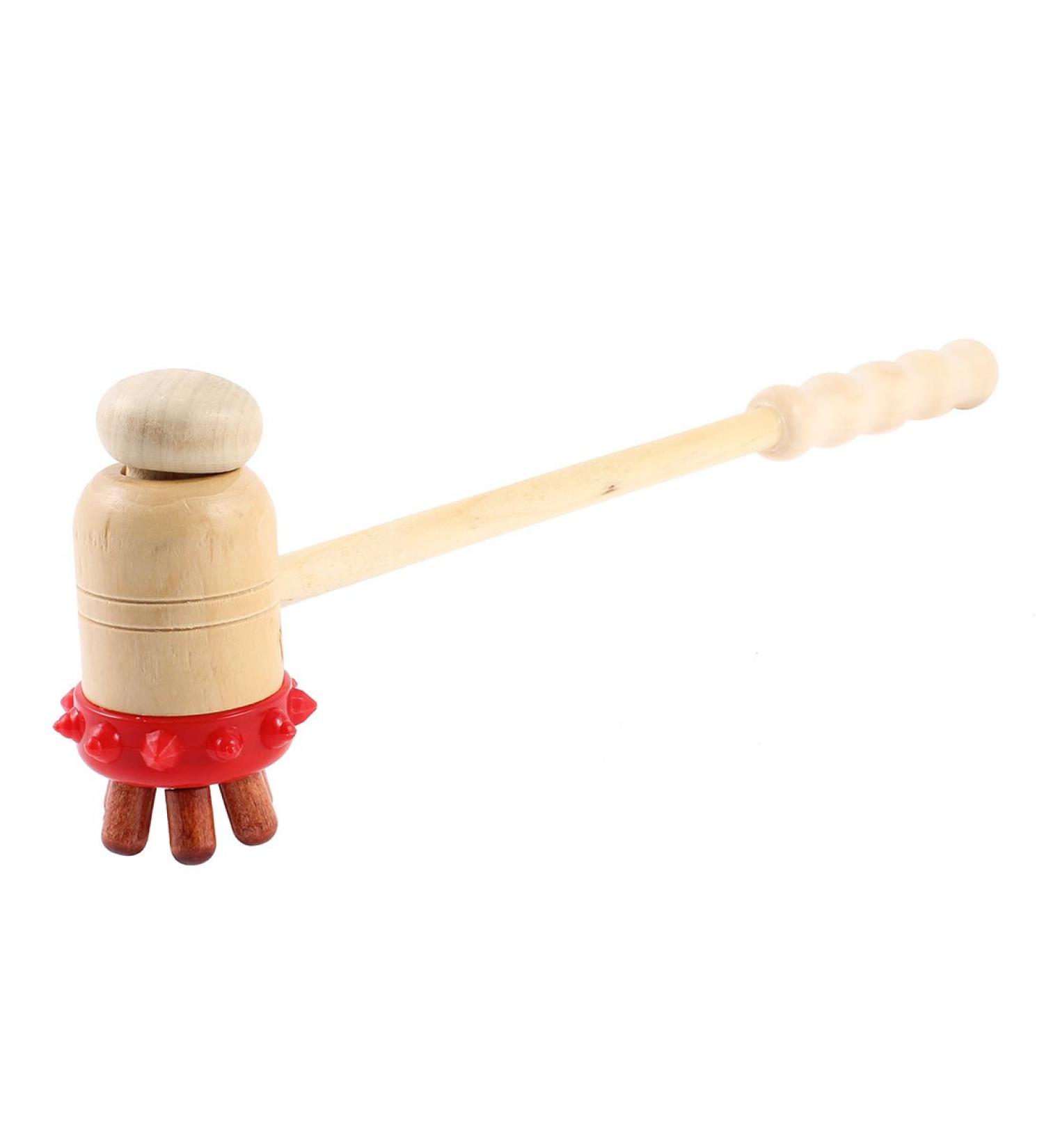 Ruilogod Beige Wooden Handle Body Shoulder Back Massage Hammer Stick 11.4"