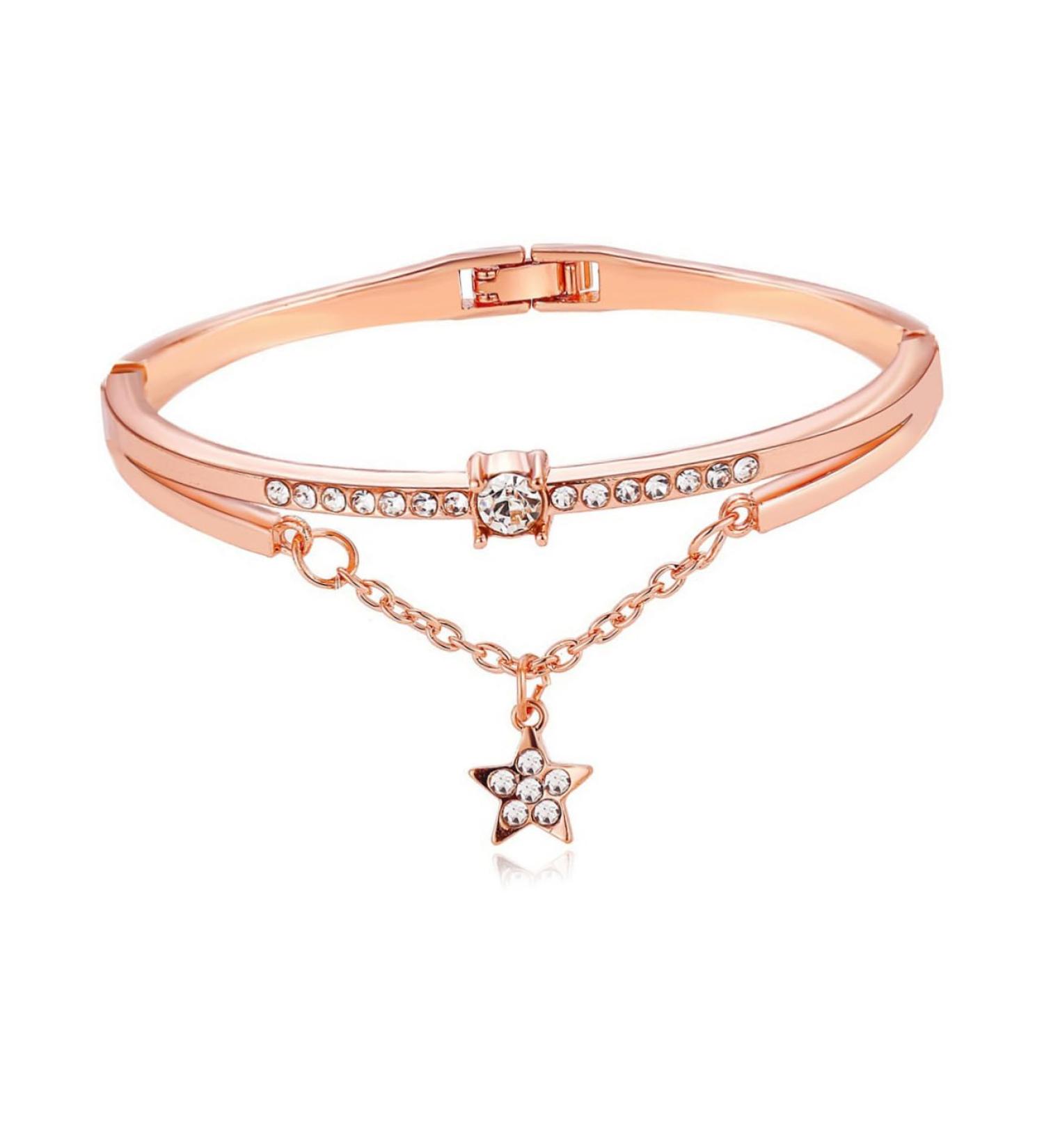 Minkissy Women's Star Bracelet - Rose Gold Cuff with Crystals | Elegant Strass Design 19.5cm - Buy Online on GoSupps.com