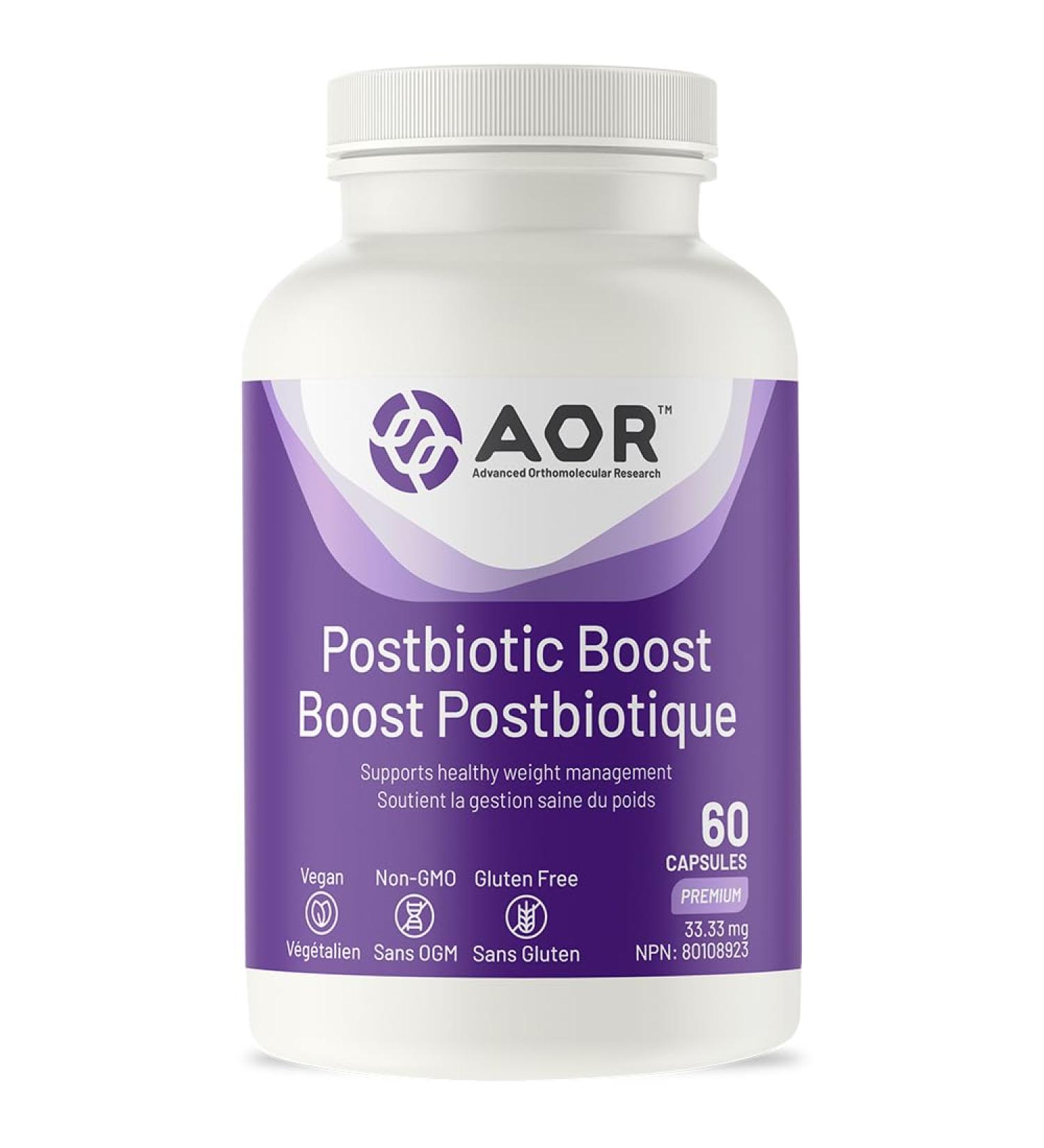 AOR - Postbiotic Boost 60 Capsules - Supports Healthy Weight Management for Men and Women - BPL1 (Bifidobacterium lactis CECT8145) - Visceral Fat Burner - Increases Feelings of Satiety - Buy Online on GoSupps.com
