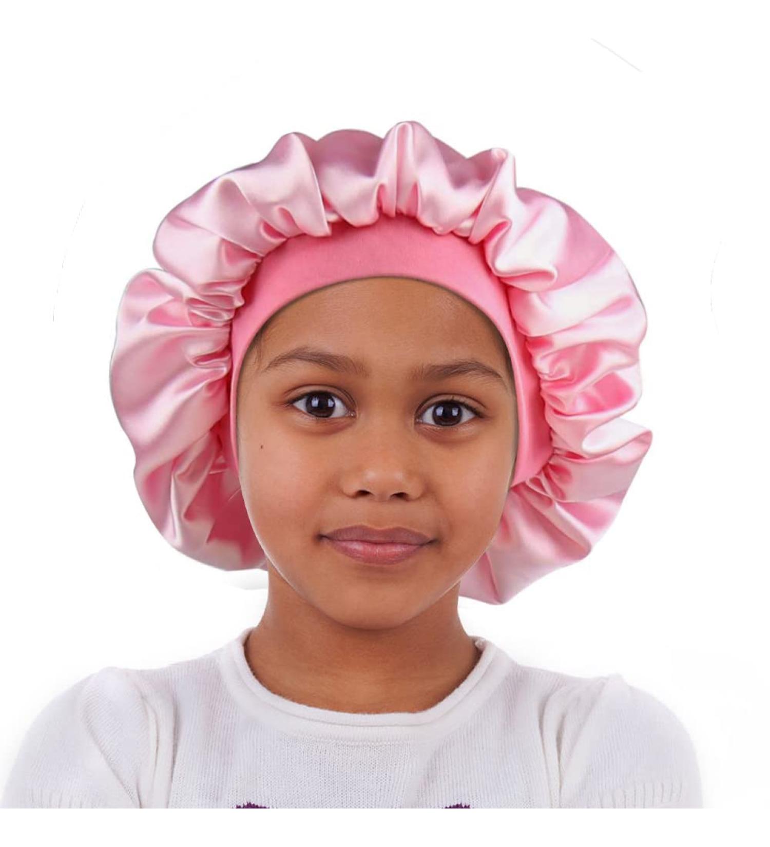 Kids Satin Floral Sleep Cap - Light Pink Silk Head Wrap for Girls - Buy Online on GoSupps.com