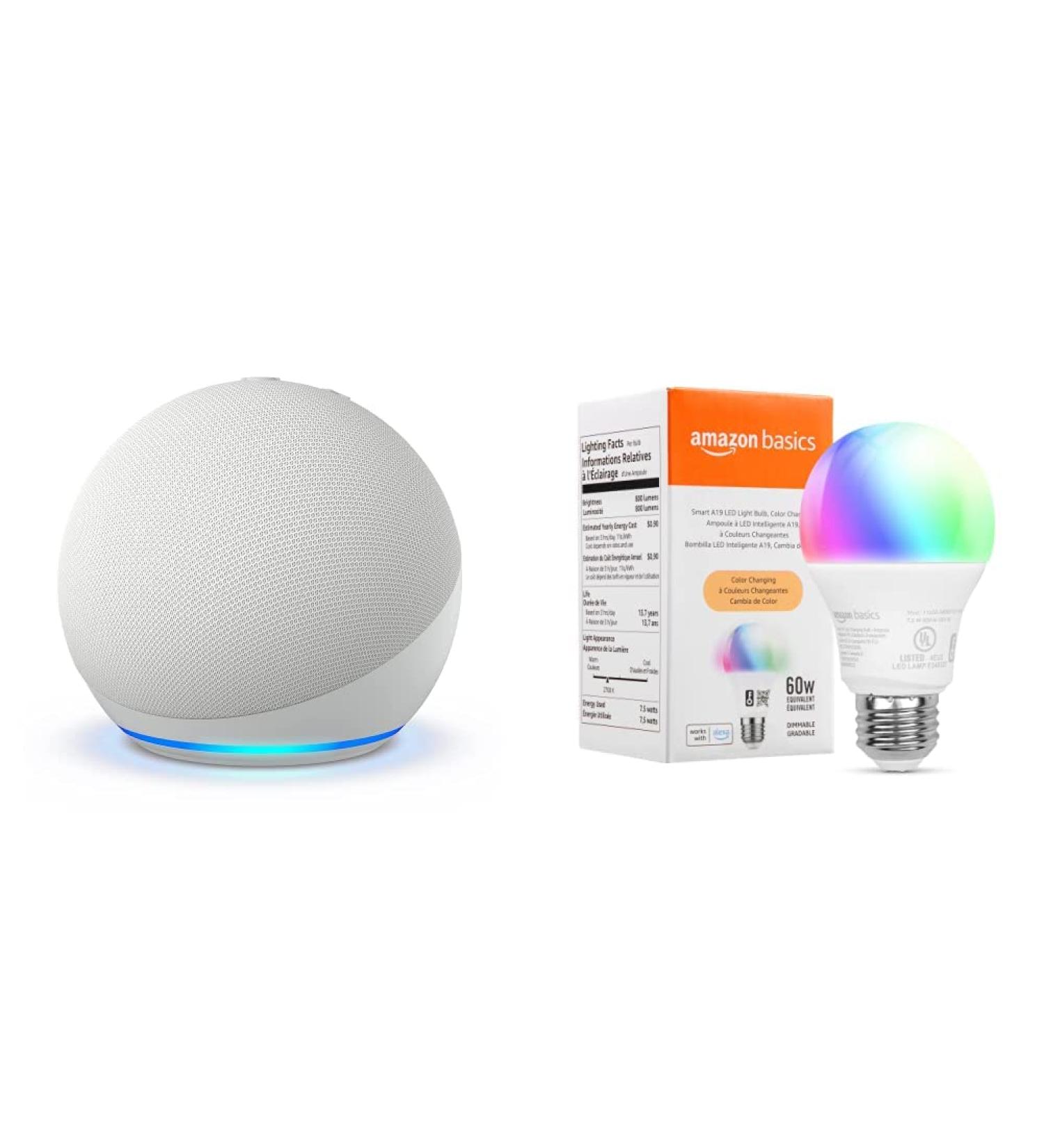 Echo Dot 5th Gen Glacier White with Amazon Basics Smart Color Bulb - Smart Home Bundle - Buy Online on GoSupps.com