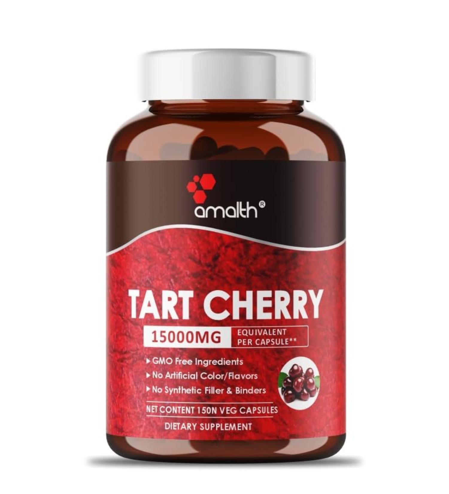 AMALTH Tart Cherry Extract 15:1 Capsules - 15000mg 15x Concentrated 150 Capsules | 50 Days Supply - International Shipping Available - Buy Online on GoSupps.com