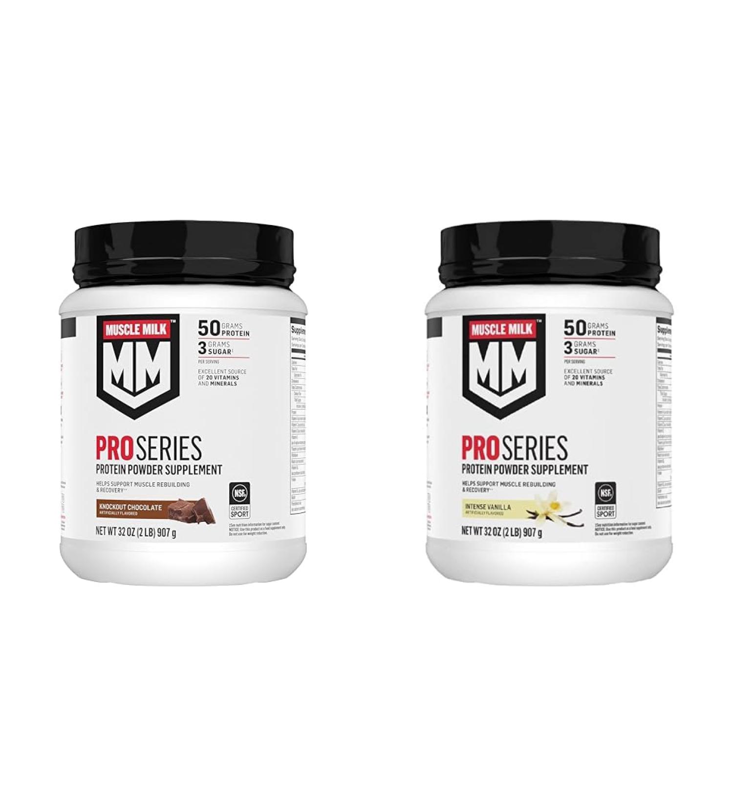 Muscle Milk Pro Series Protein Powder Knockout Chocolate & Intense Vanilla 2-2 Pound Bags 50g Protein 20 Vitamins & Minerals - Buy Online on GoSupps.com