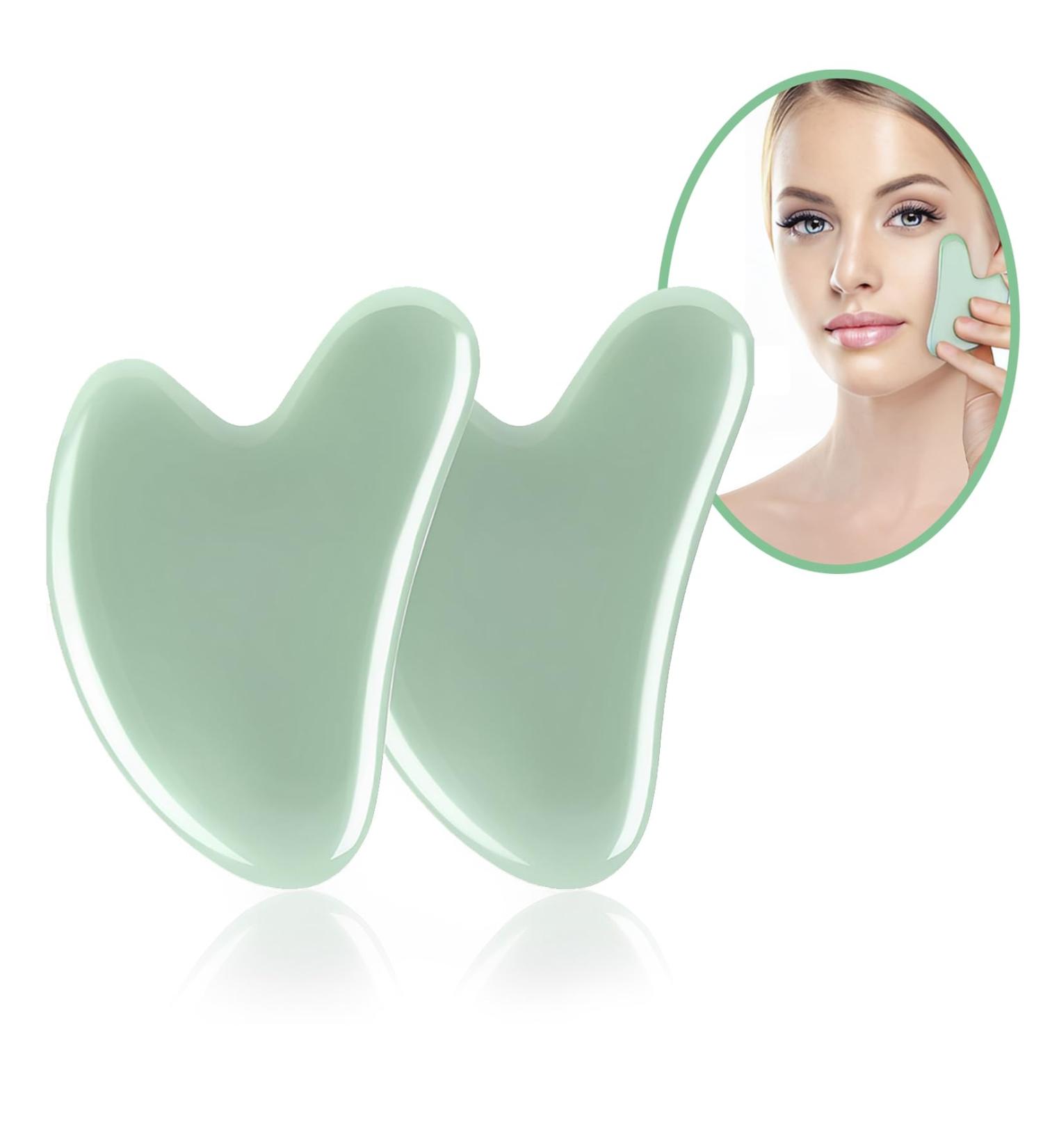 2 Partial Gua Sha Stones - Harz Anti-Aging Face Massage Tool for Meridian Clarity | Green Massage Stones for Face Neck Back & Legs - Buy Online on GoSupps.com