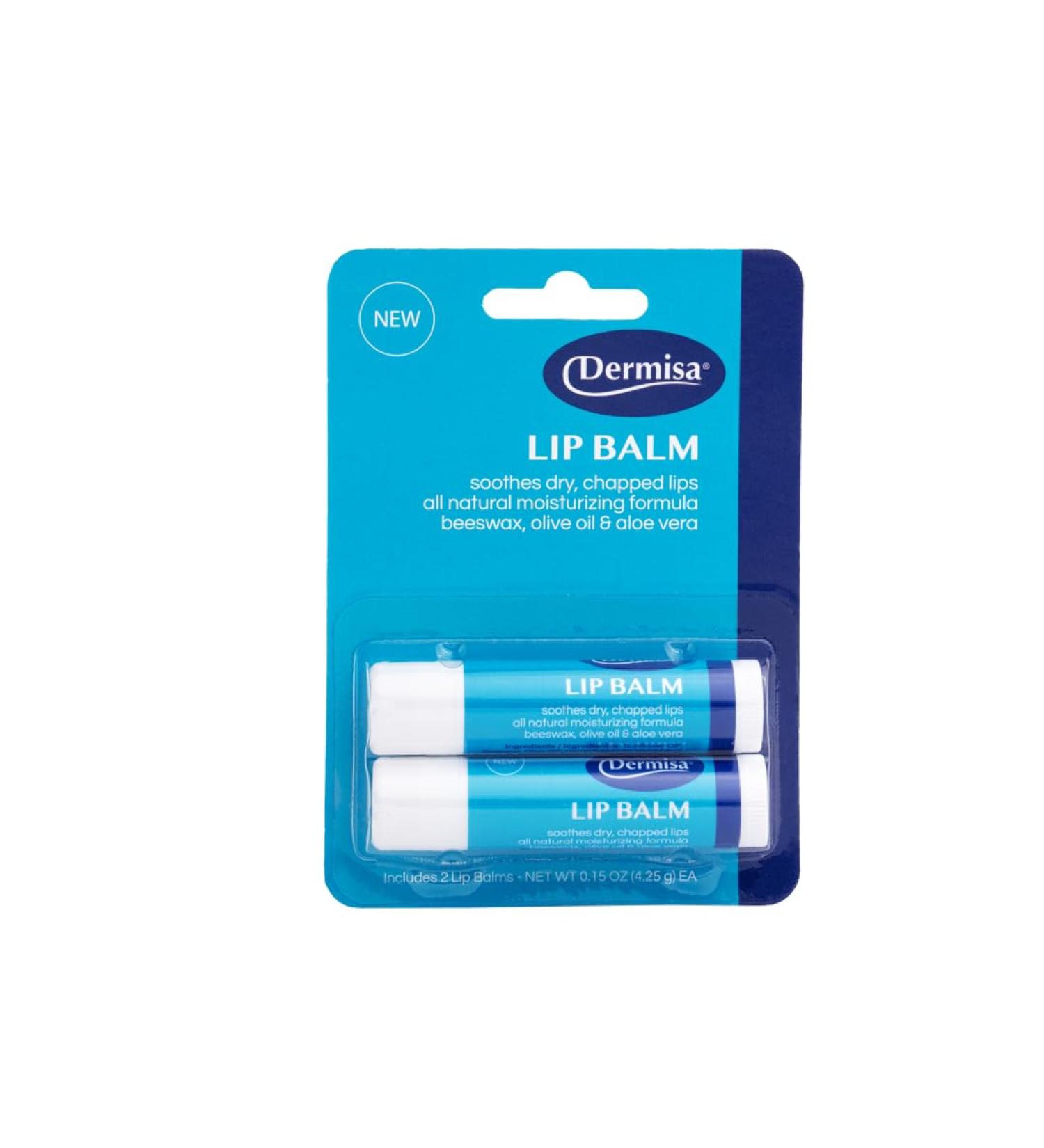 Dermisa Lip Balm with Beeswax Aloe Vera Olive Oil and natural extracts | Paraben Free Petrolatum Free | 0.15 OZ | Pack of 2