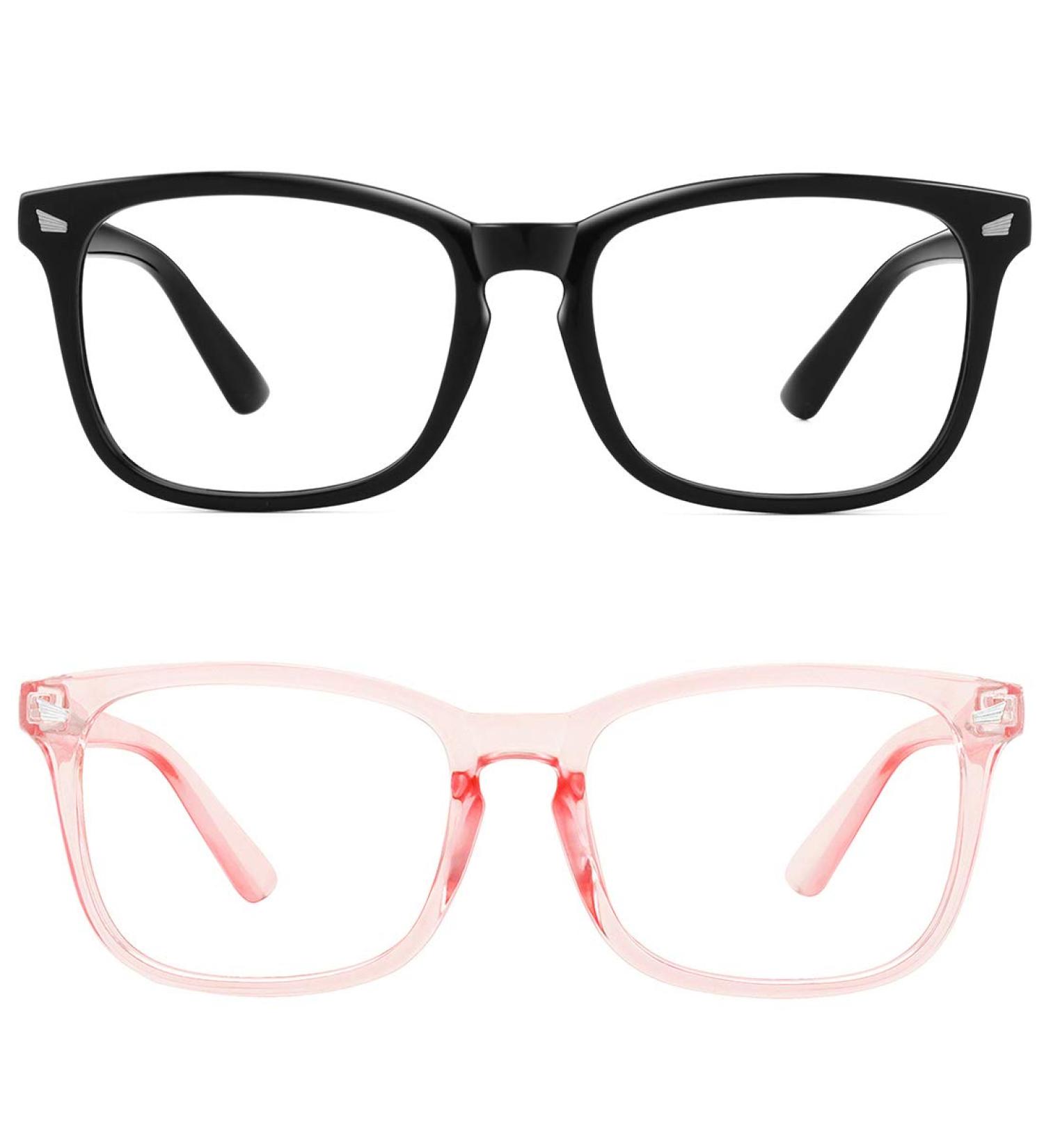 Meetsun Blue Light Blocking Glasses - UV400 Transparent Lens | Anti-Headache & Better Sleep - Black & Transparent Pink - Buy Online on GoSupps.com