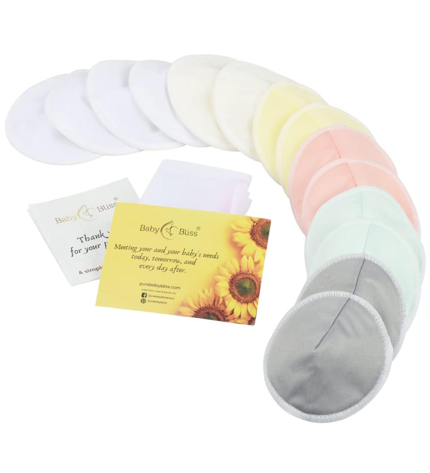 Organic Bamboo Nursing Breast Pads - 14 Washable Pads with Storage Bags - Reusable Nipplecovers for Breastfeeding - Extra Large Size - Buy Online on GoSupps.com