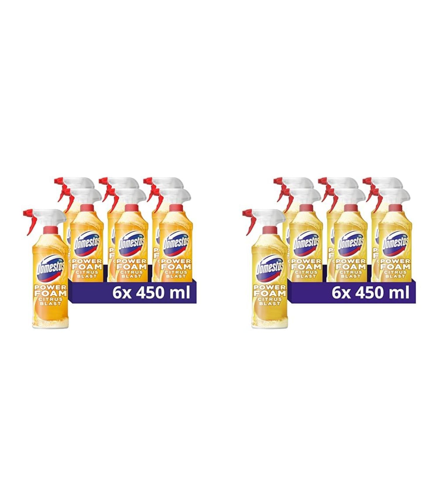 Domestos Power Foam Citrus Blast Upside Down Spray bleach-free toilet & bathroom cleaner eliminates 99.99%* of germs 6x 450 ml (Pack of 2) - Buy Online on GoSupps.com