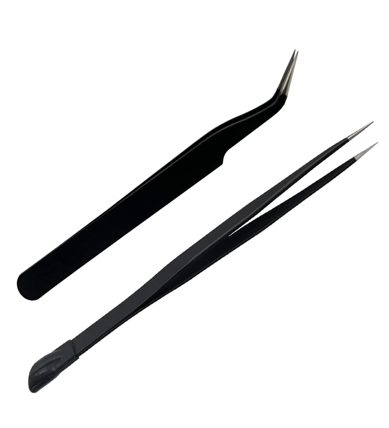 2 PCS Nail Art Tweezers Set - Straight and Curved Tip Rhinestone Stickers Picker Tweezers for Craft & Makeup - Black - Buy Online on GoSupps.com