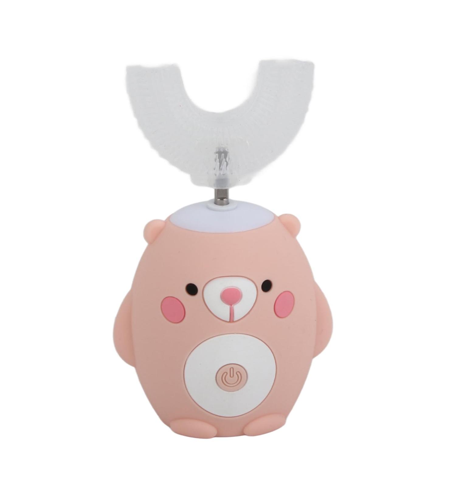 Kids U-Shaped Electric Toothbrush - Cute Cartoon Bear Design IPX7 Waterproof Automatic Tooth Whitening Oral Care (Pink) - Buy Online on GoSupps.com