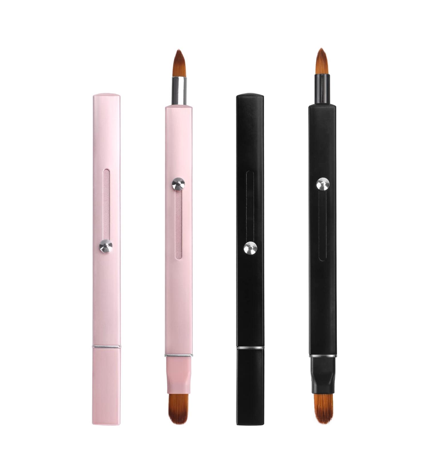 Simfree 2 Pieces Retractable Lip Brushes - Double-ended Applicator for Lipstick, Lip Liner, Gloss, Eyeshadow - Portable and Versatile - Pink and Black - Buy Online on GoSupps.com