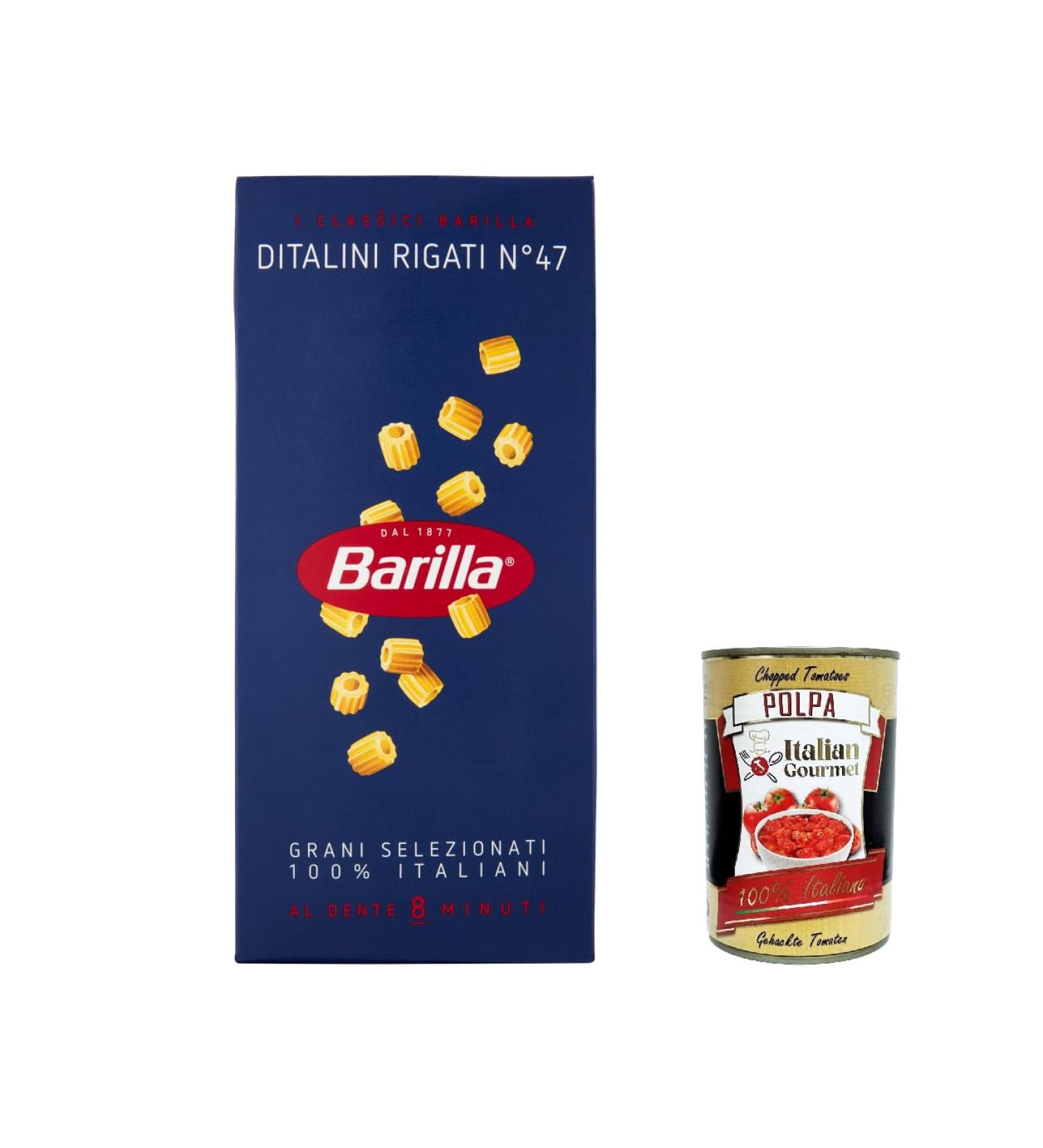  Italian Gourmet E.R. Barilla Ditalini Rigati Pasta No. 47 500 g + Italian Gourmet Pulp 400 g Pack of 10 - Buy Online on GoSupps.com