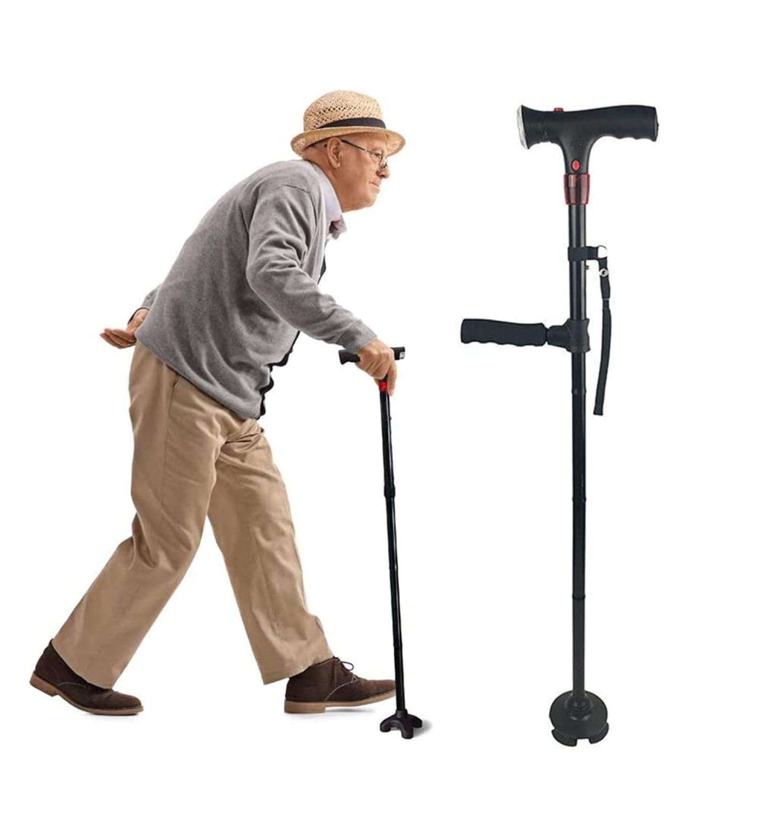 Folding Walking Stick Anti-Slip Height Adjustable g Cane Forearm Crutches for Seniors 4 Prong Anti-Slip Quad Cane with LED Guide Light S.O.S Alarm and Firm Grip Ha Surprise Gift - Buy Online on GoSupps.com