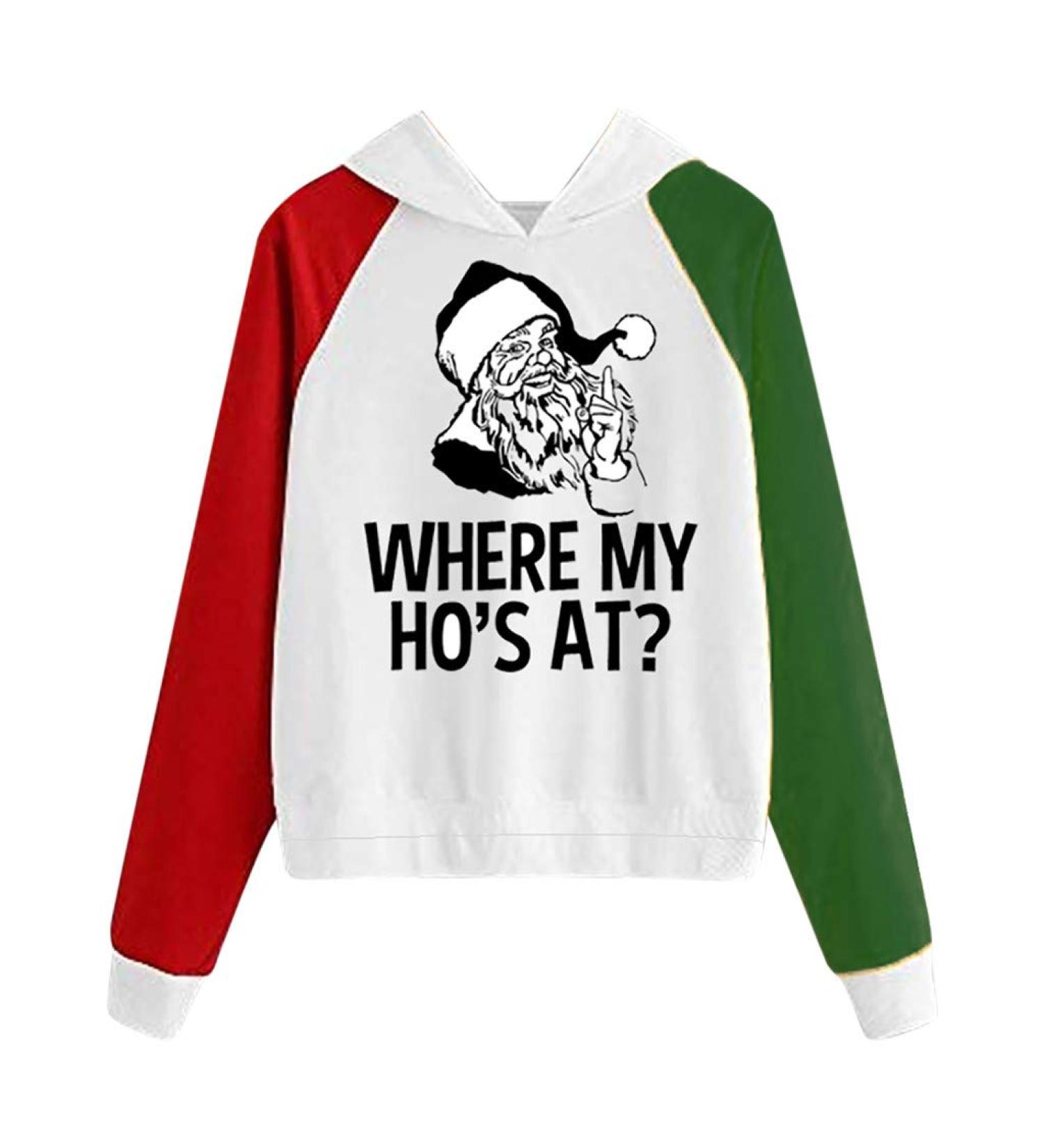 Bigfanshu Womans Fall Clothes Fashion Christmas Sweater Print Hooded Round Collar Long Sleeves Tops - Buy Online on GoSupps.com