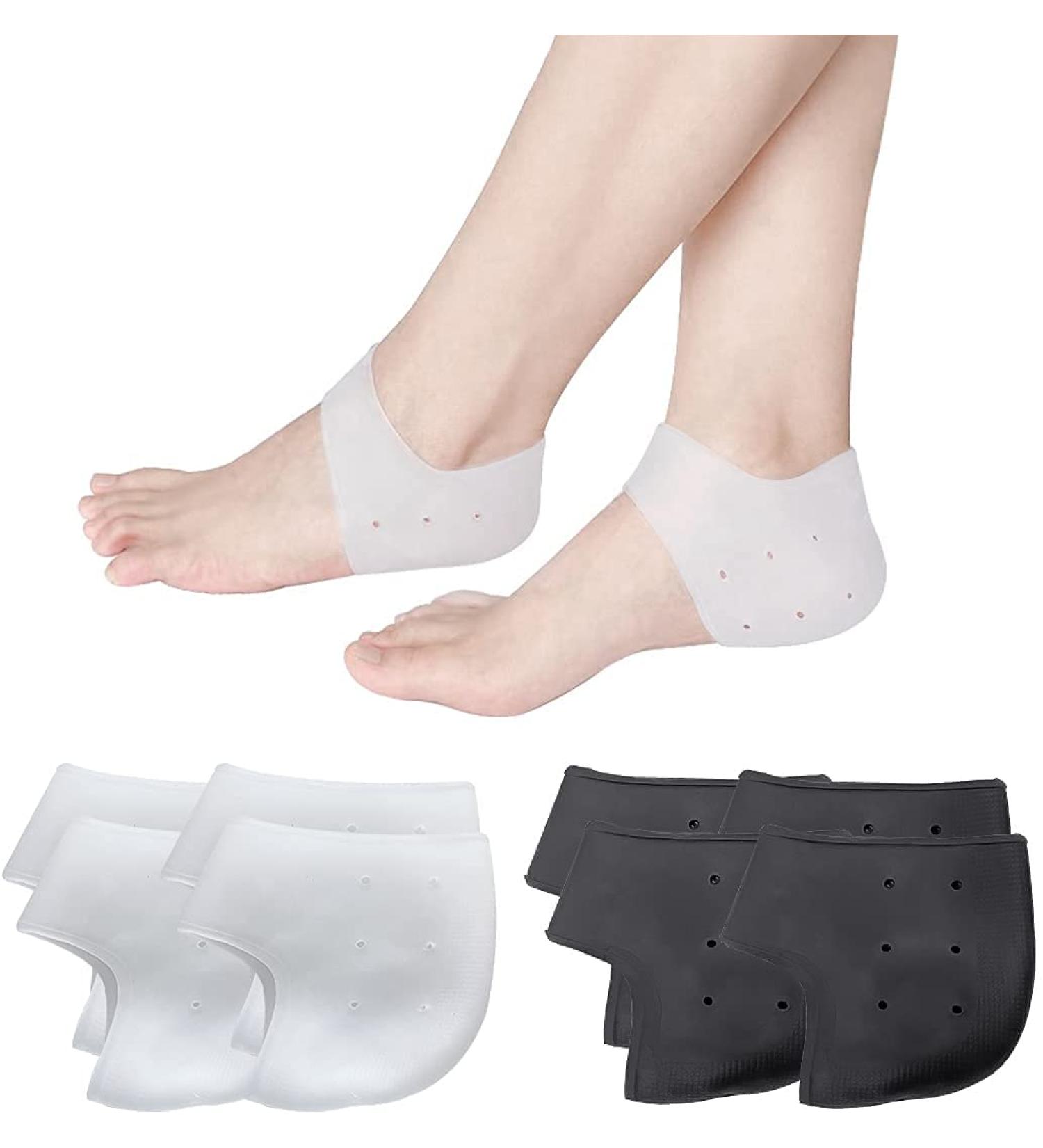 4 Pairs Silicone Gel Heel Protector Socks | Breathable Heel Pads for Men & Women - Black & White - Buy Online on GoSupps.com