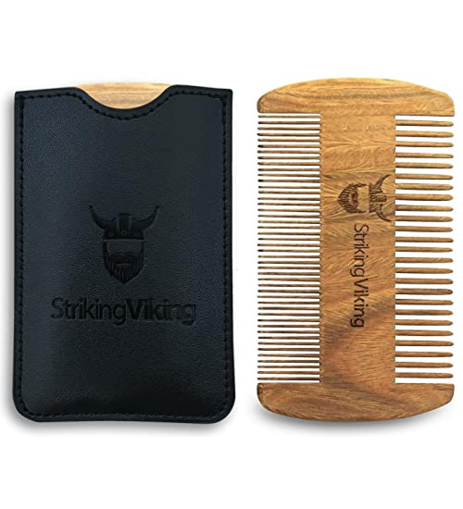 Sandalwood Beard Comb & Case - Pocket-Sized Wooden Comb for Beard & Mustache - Fine & Coarse Teeth - Ideal for Balms & Oils - Striking Viking (Black) - Buy Online on GoSupps.com