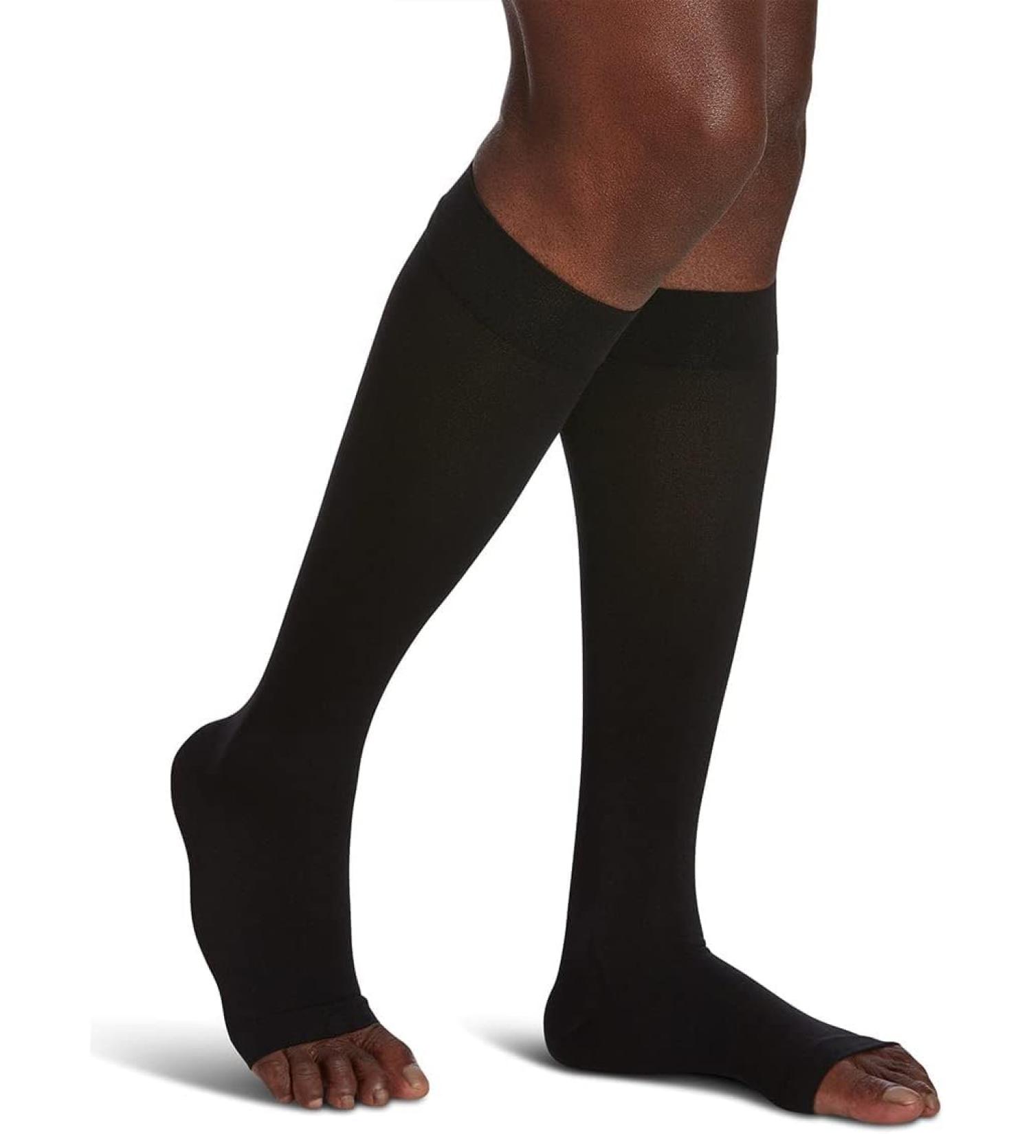 SIGVARIS Men's & Women's Essential Opaque 860 Open Toe Calf-High Socks 20-30mmHg - Medium Long - Black | Premium Compression Wear for Comfort & Support - International Shipping Available - Buy Online on GoSupps.com
