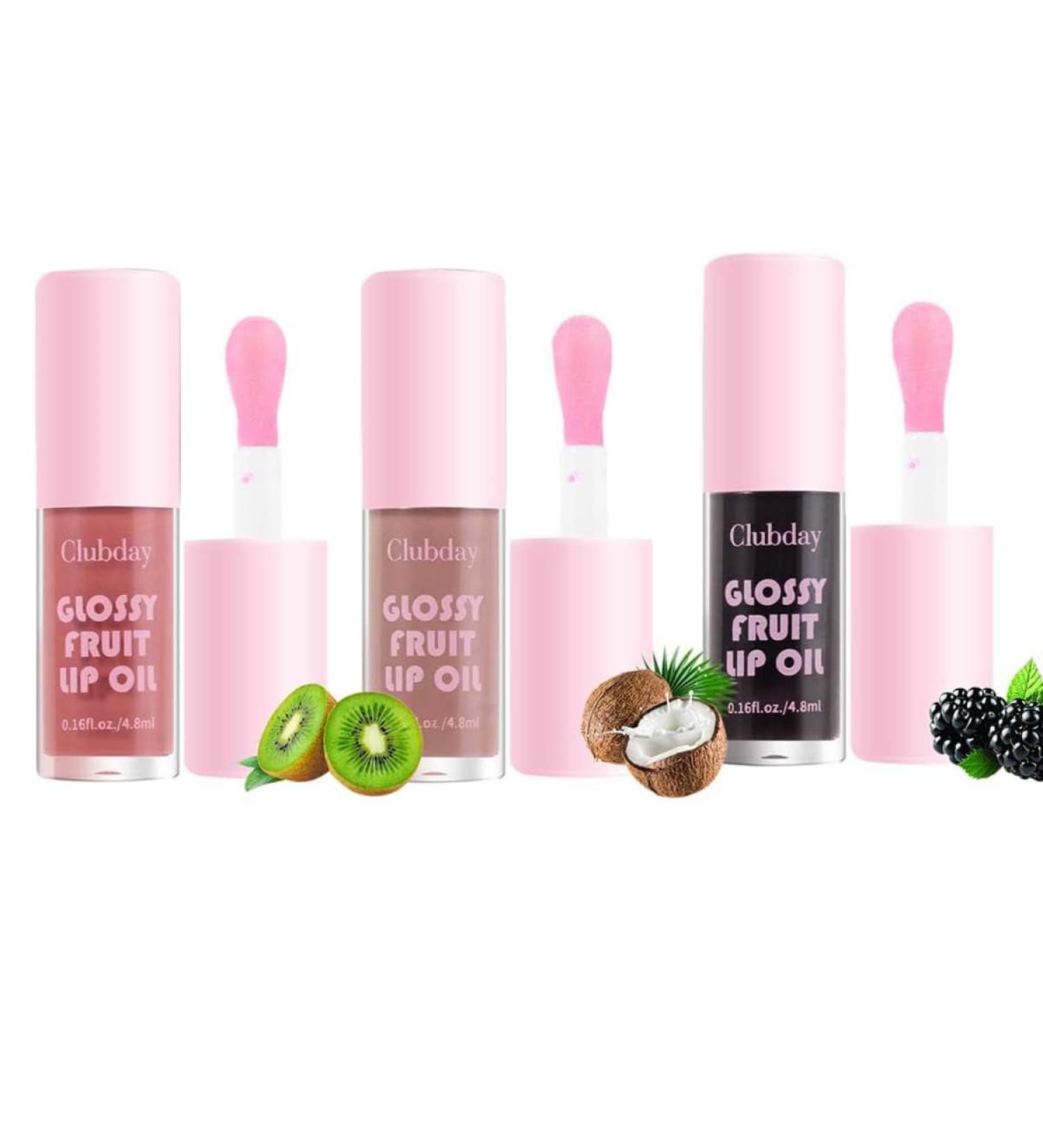 Pakivs 3 Colors Plumping Lip Oil Tinted Fruit Flavor Moisturizing Lip Oil Long Lasting Nourishing Lip Gloss Moisturizing Lip Gloss Lipstick for Women - Buy Online on GoSupps.com
