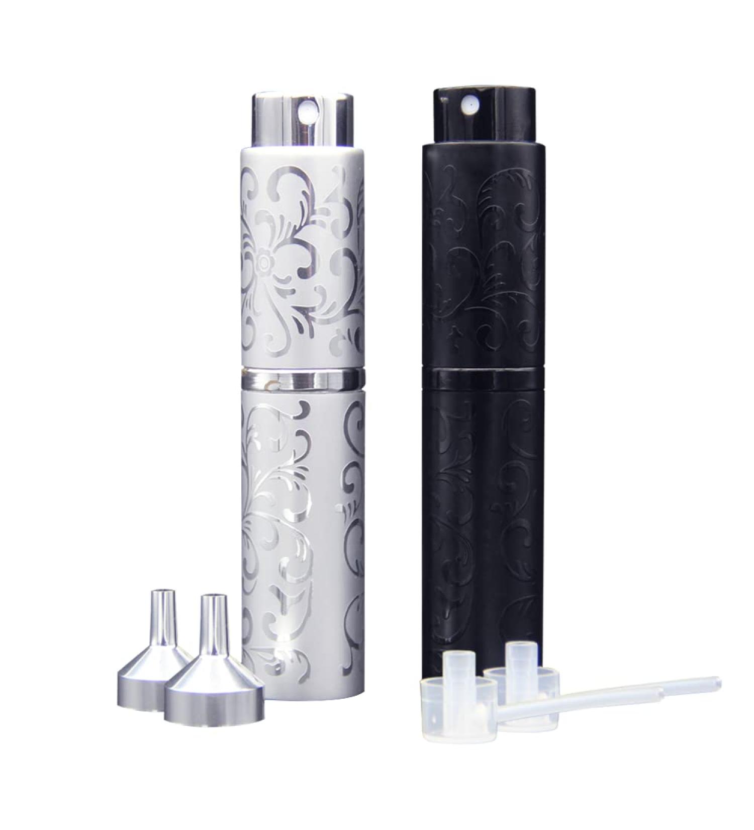 2-Piece 10ml Portable Atomizer Sprayer Set for Perfume | Refillable Fine Mist Spray Bottles | Travel-Friendly Perfume Atomizer Kit with Funnel | Silver & Black - Buy Online on GoSupps.com