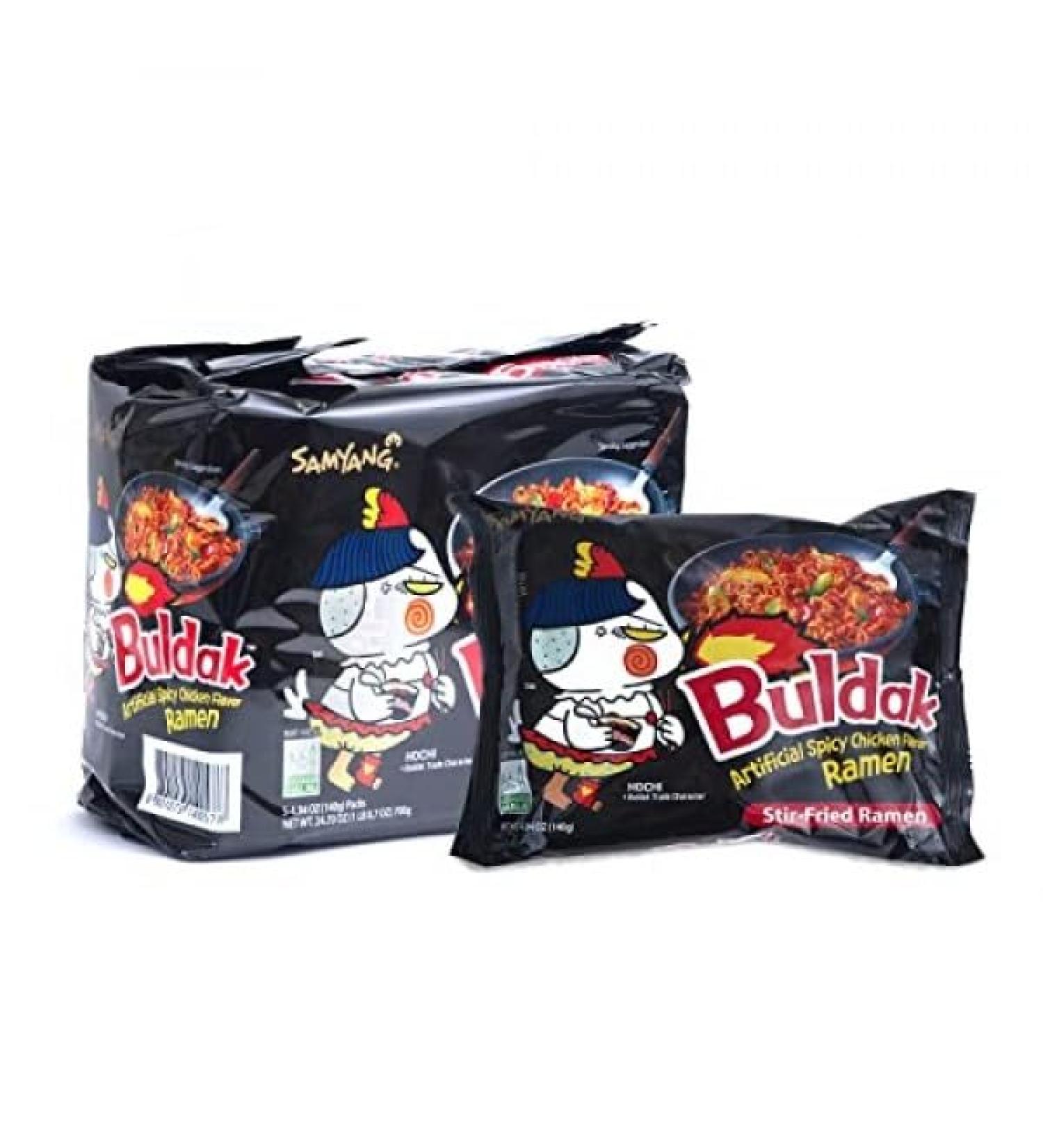 Gharana Swaad ka Khazaana Dried Chicken Buldak Noodles - 140gm (Pack of 5) | Fiery Heat | Korean Ramen Variety | Spicy Sauce | Dried Chicken Flavour | Instant Noodles | - Buy Online on GoSupps.com