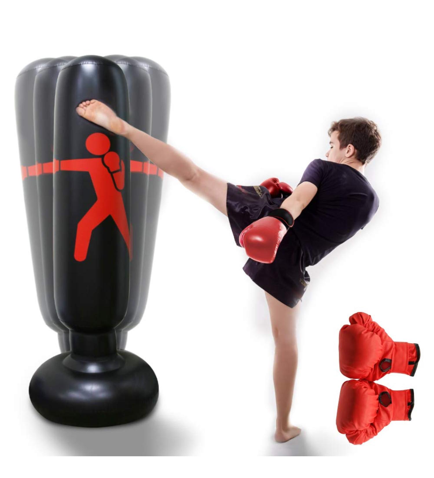 Inflatable Boxing Punching Bag for Kids/Adults - Vertical Boxing Column Tumbler Sandbags Practice Karate Training - Includes Boxing Gloves (63) - Buy Online on GoSupps.com