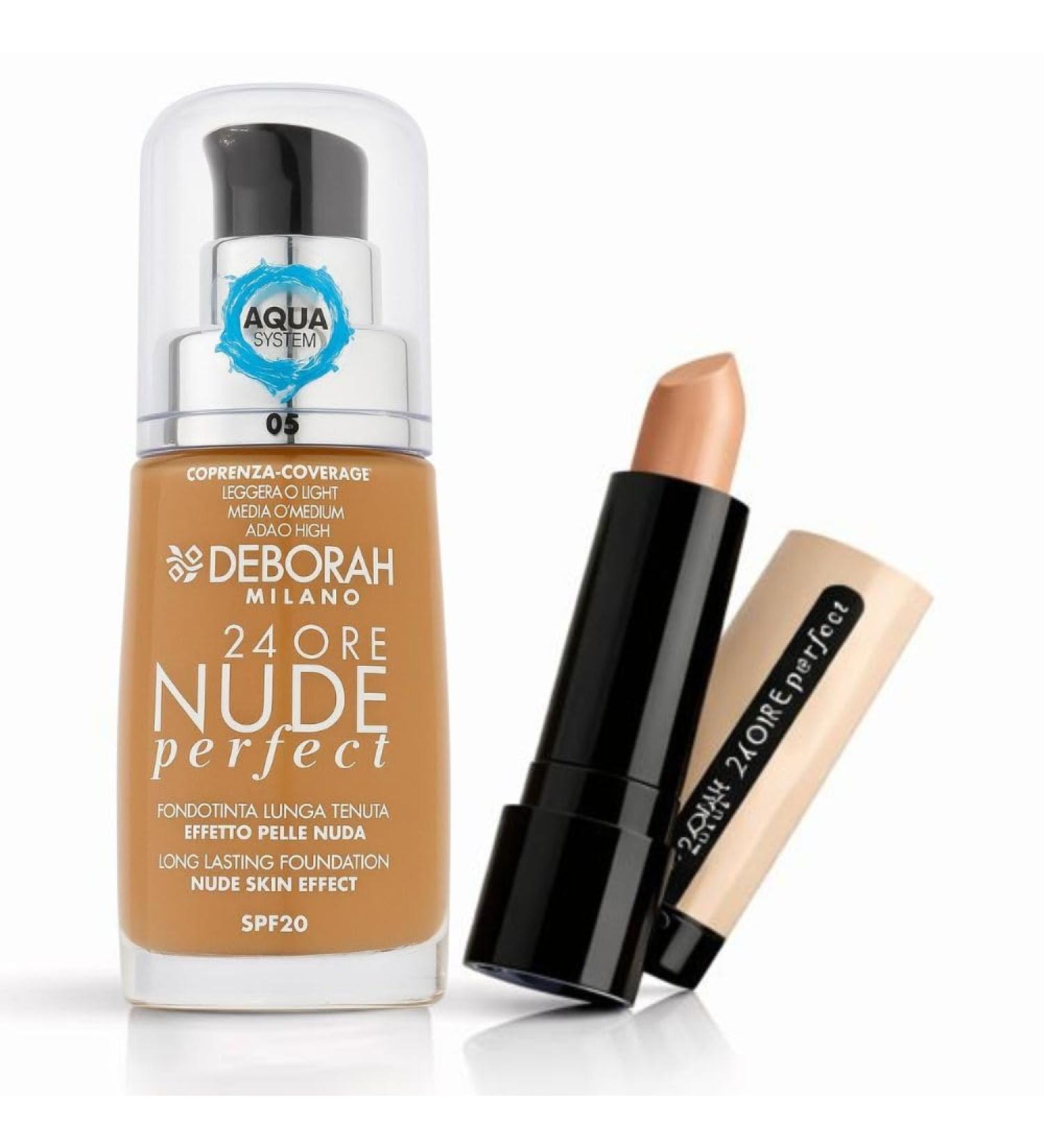  DEBORAH Deborah Milano 24 Hour Nude Perfect Foundation + 24 Hour Perfect Concealer | Bare Skin Effect | Long Wear with DH Oxygen Complex and SPF 20 | Medium Coverage | Nude 05 Medium Beige - Buy Online on GoSupps.com