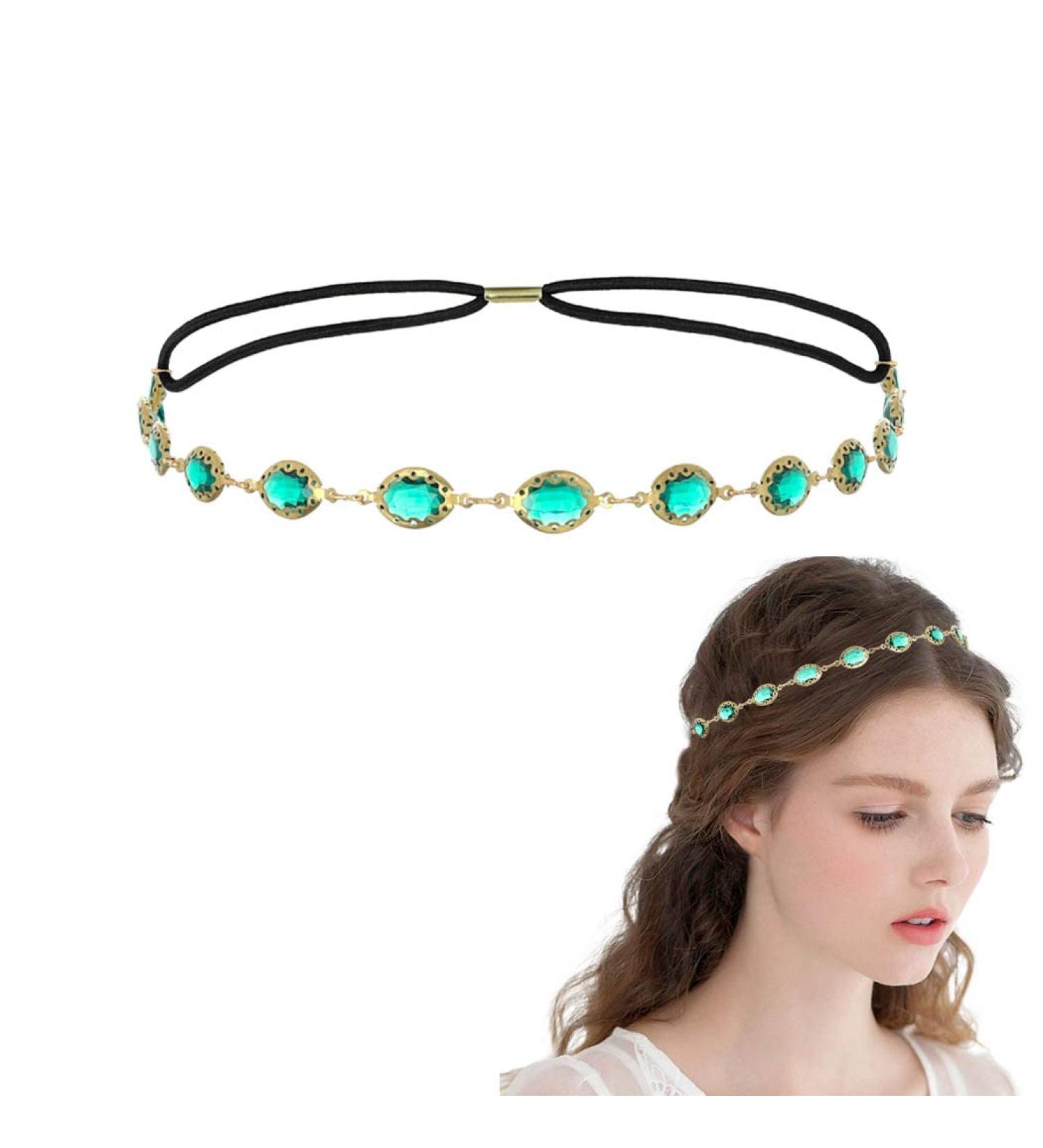 Campsis Festival Gold Crystal Head Chain - Adjustable Boho Gypsy Headpiece for Women and Girls (Green) - Buy Online on GoSupps.com